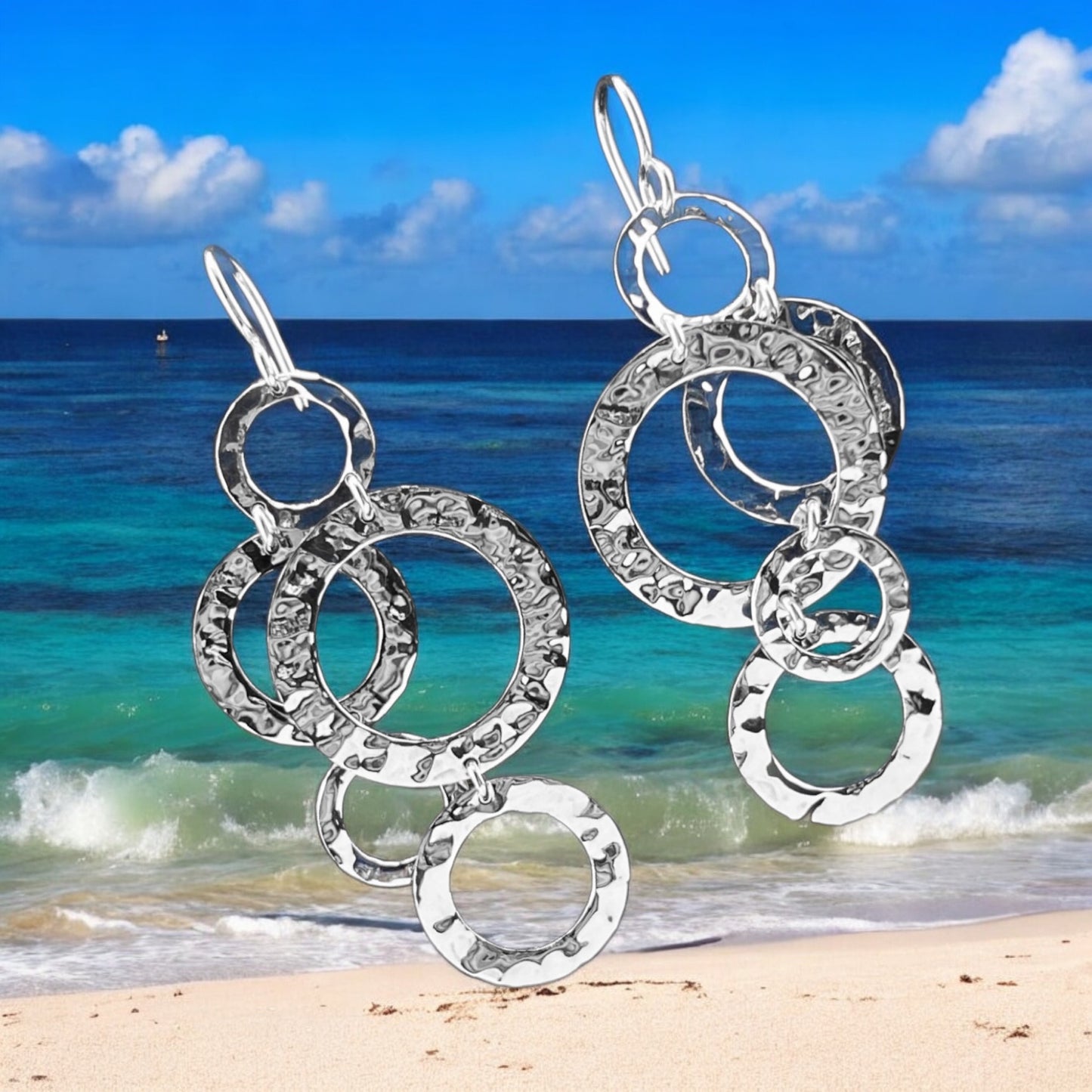 Sterling Silver .925 HOOK Earrings 23mmx50mm Circles