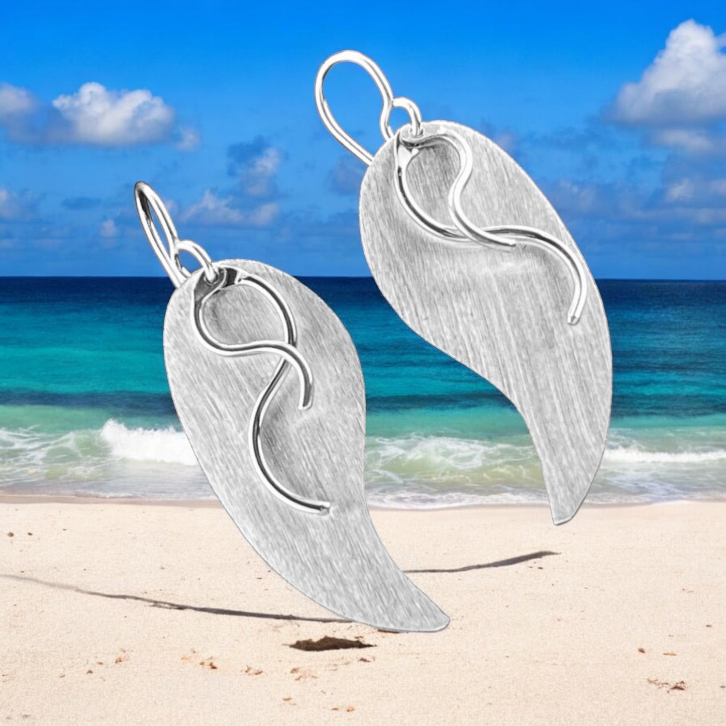 Sterling Silver .925 HOOK Earrings 18mmx40mm Brushed