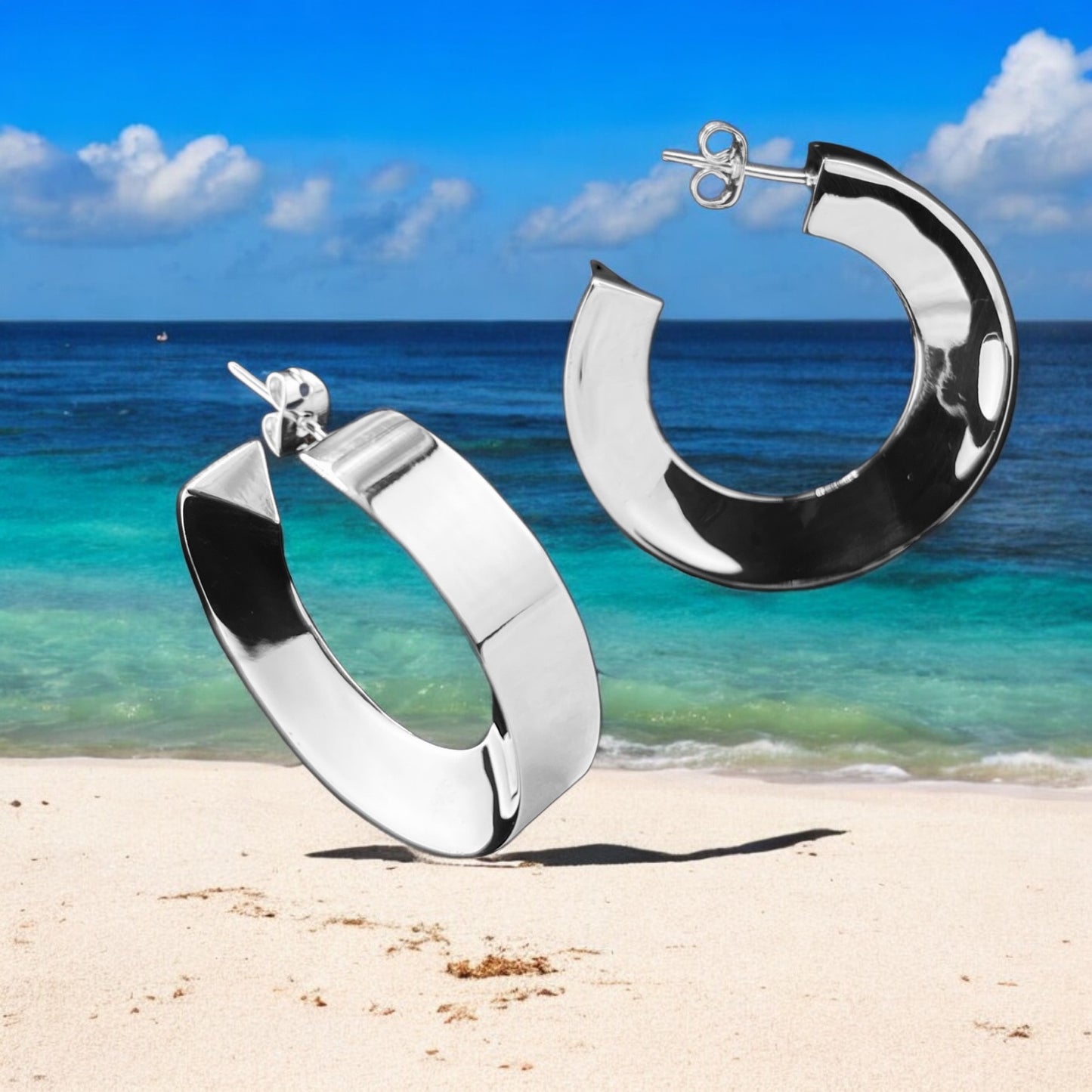 Sterling Silver .925 HOOP POST Earrings 35mmx8mm
