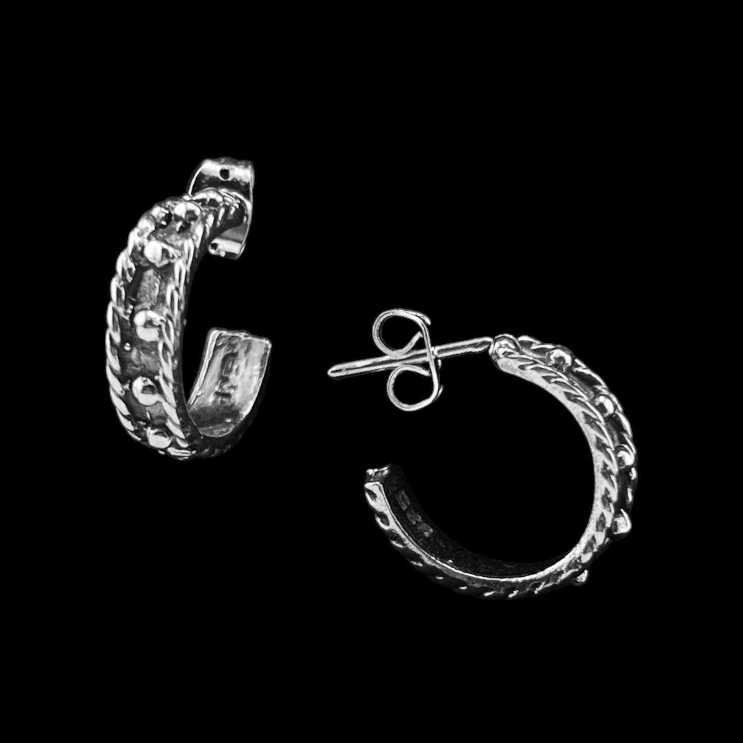 Sterling Silver .925 HOOP POST Earrings 10mmx8mm Rope with Balls