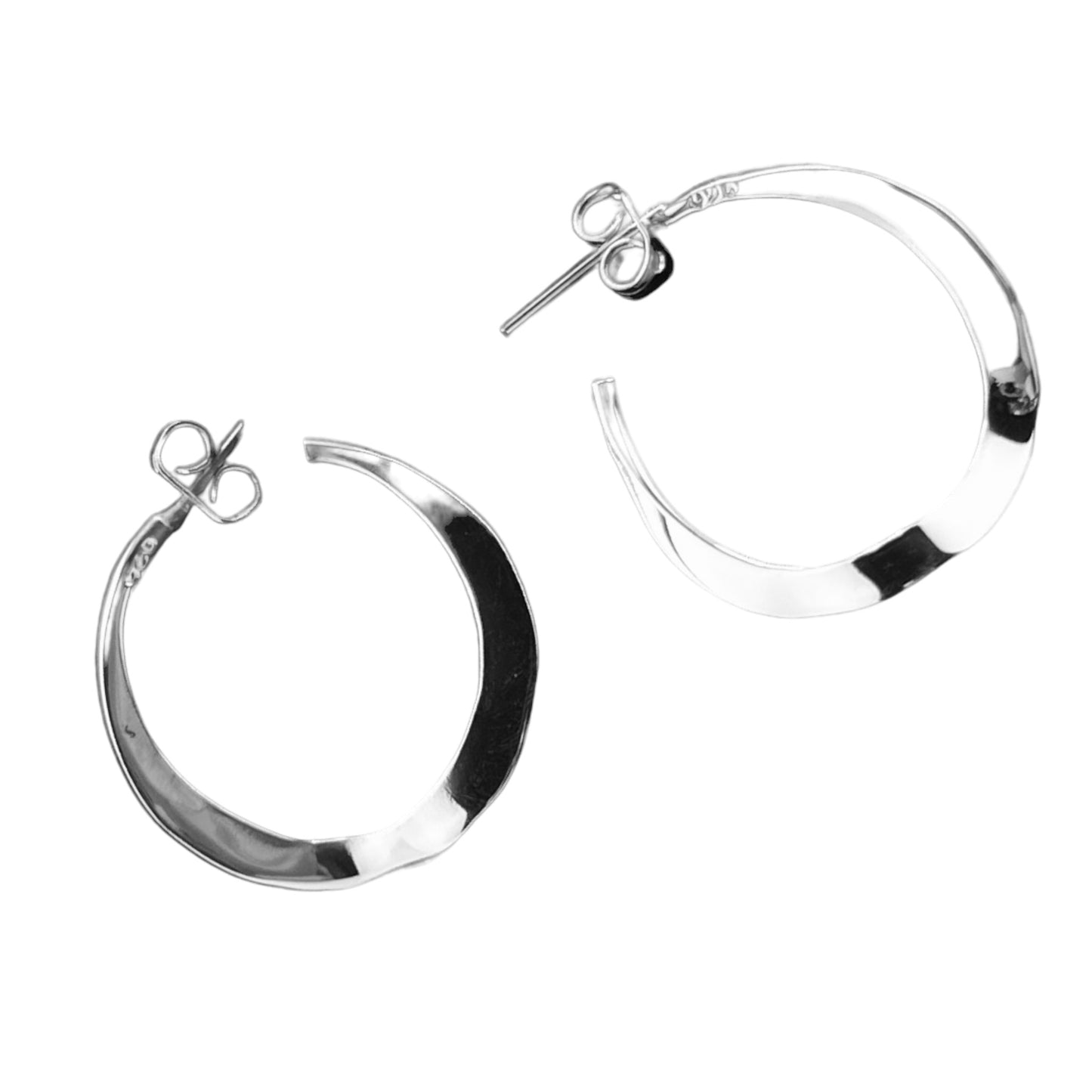 Sterling Silver .925 HOOP POST Earrings 23mm Undulating