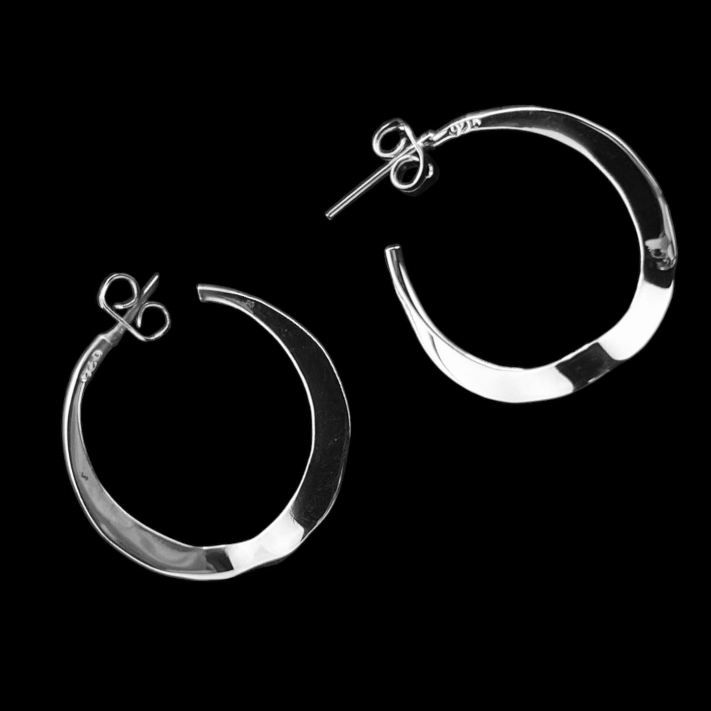 Sterling Silver .925 HOOP POST Earrings 23mm Undulating