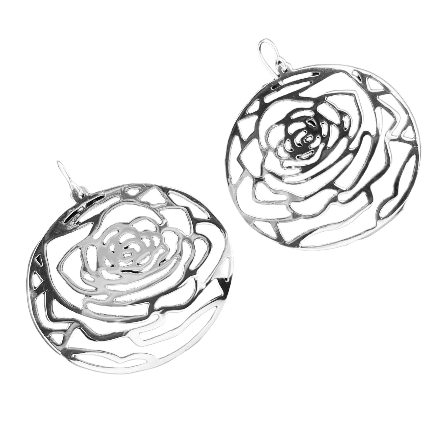 Sterling Silver .925 HOOK Earrings Rose 61mm
