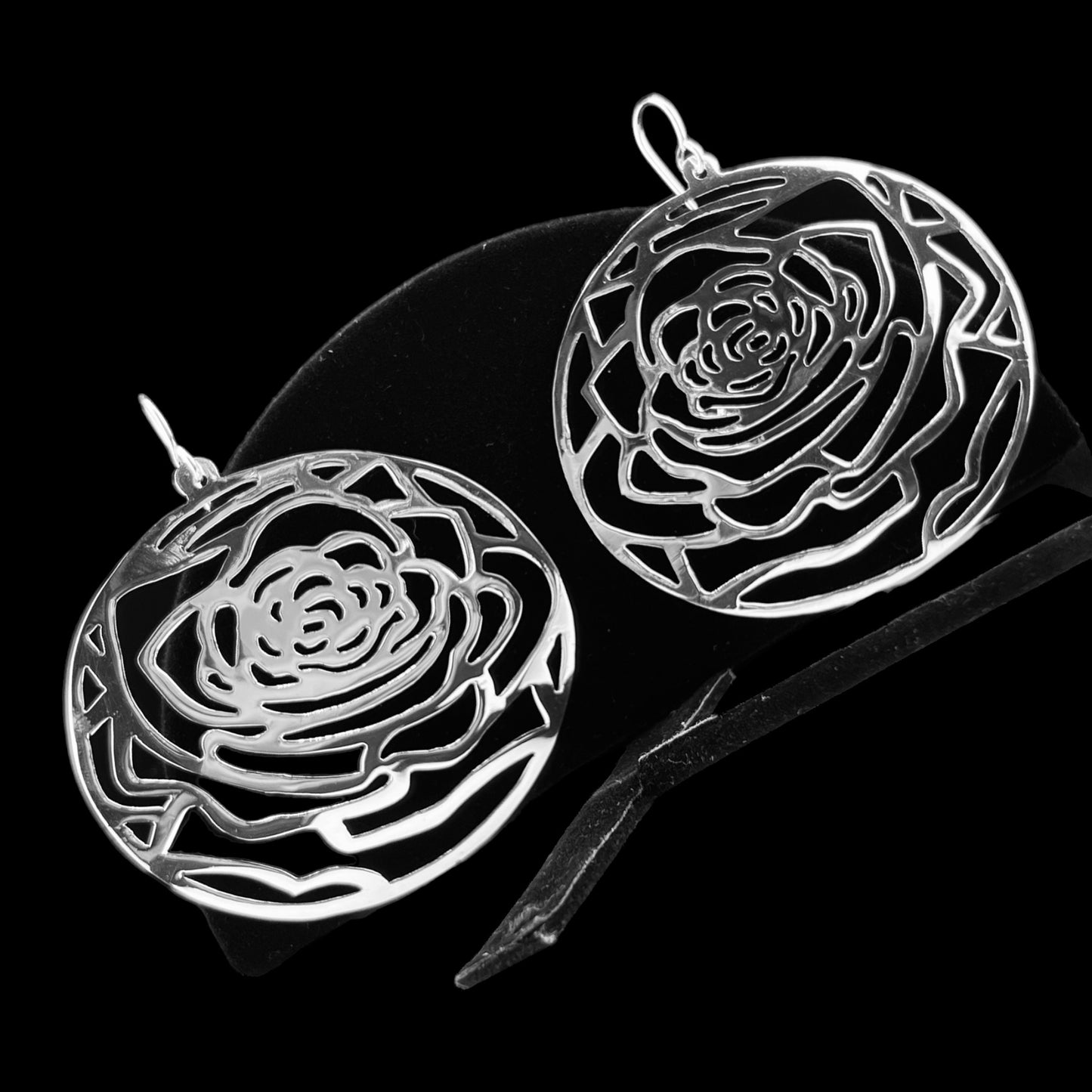 Sterling Silver .925 HOOK Earrings Rose 61mm