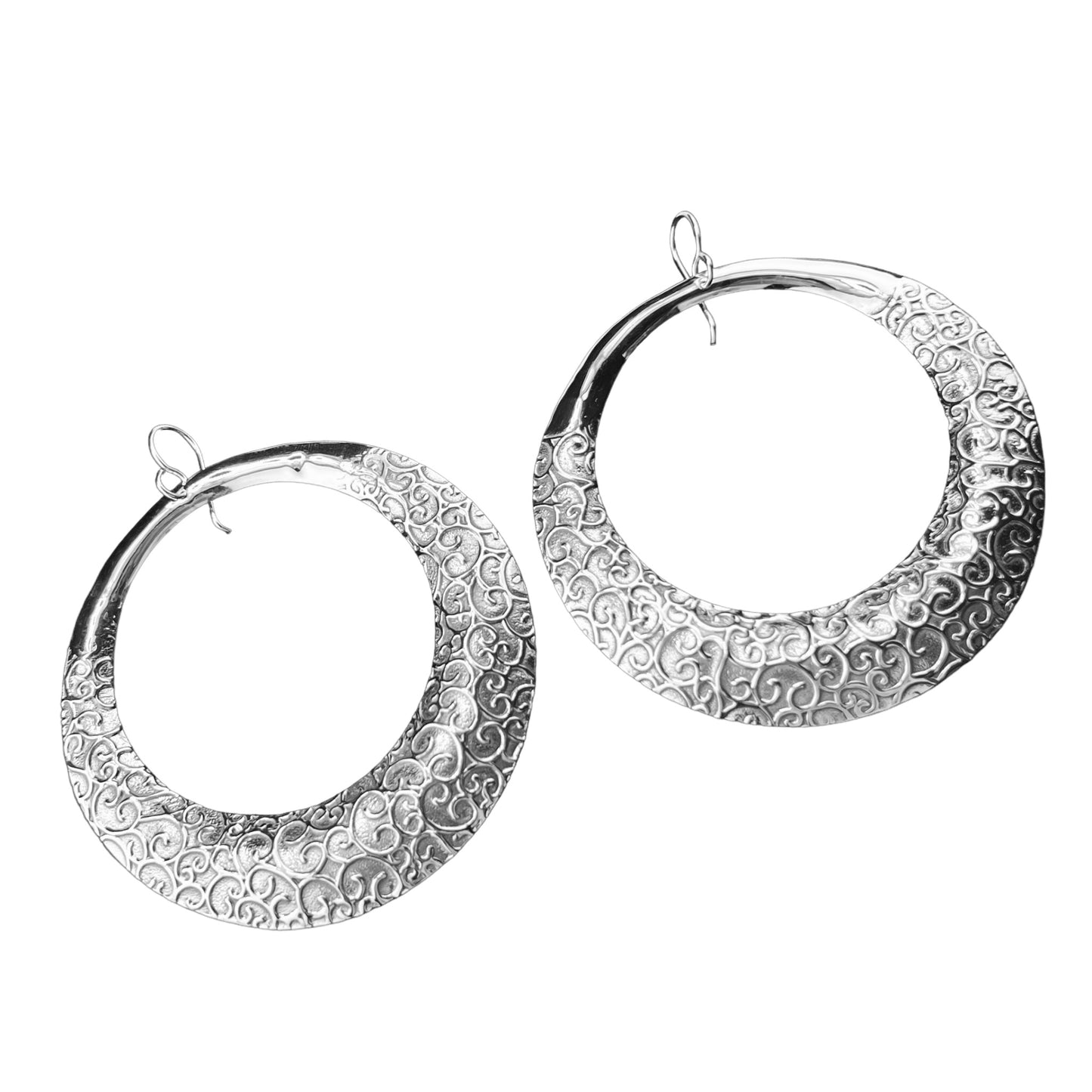 Sterling Silver .925 HOOK Earrings 68mm embossed