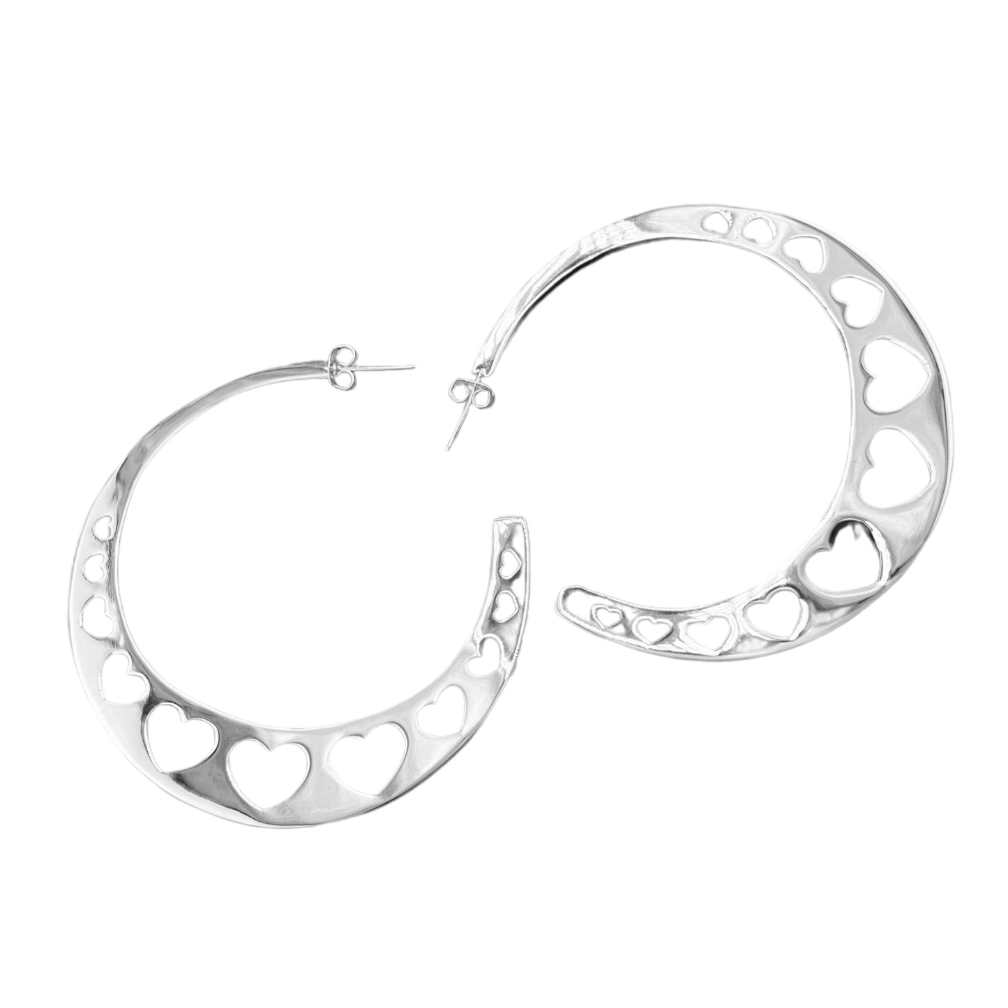 Sterling Silver .925 HOOP POST Earrings 66mm hoope with Hearts
