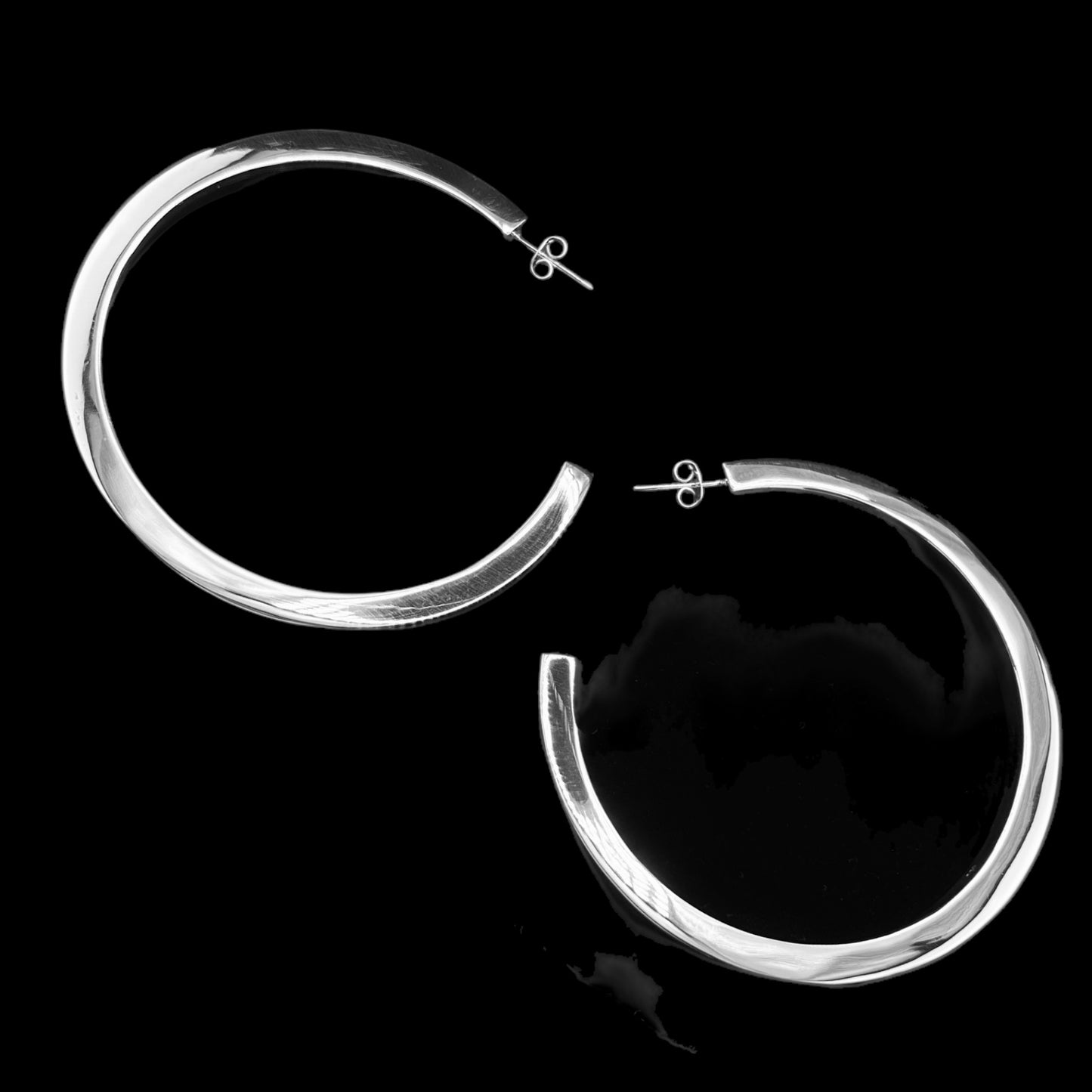 Sterling Silver .925 HOOP POST Earrings 72mm Box hoop Smooth finish
