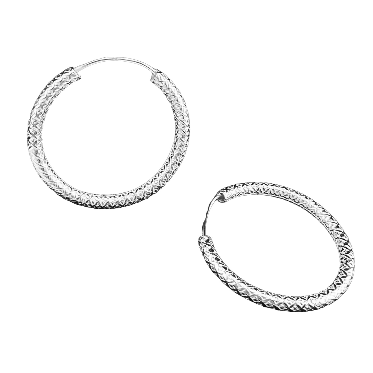 Sterling Silver .925 Infinity HOOP Earrings 25mm diamon embossed pattern