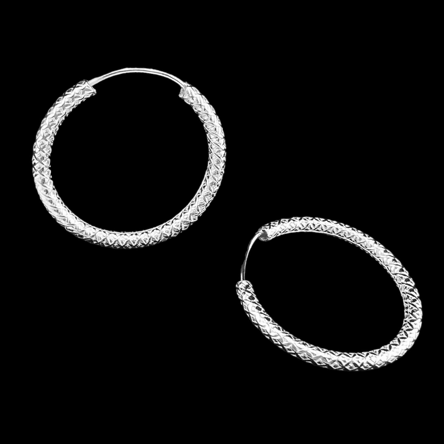 Sterling Silver .925 Infinity HOOP Earrings 25mm diamon embossed pattern