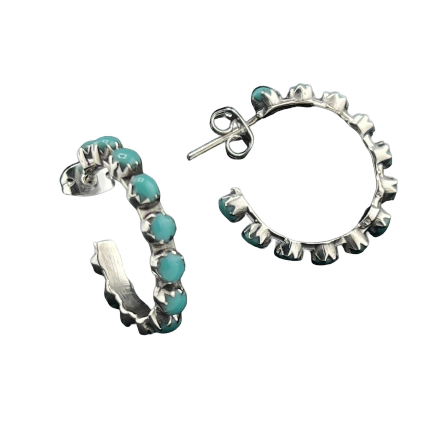 Sterling Silver .925 HOOP POST Earrings 23mm turquoise accents