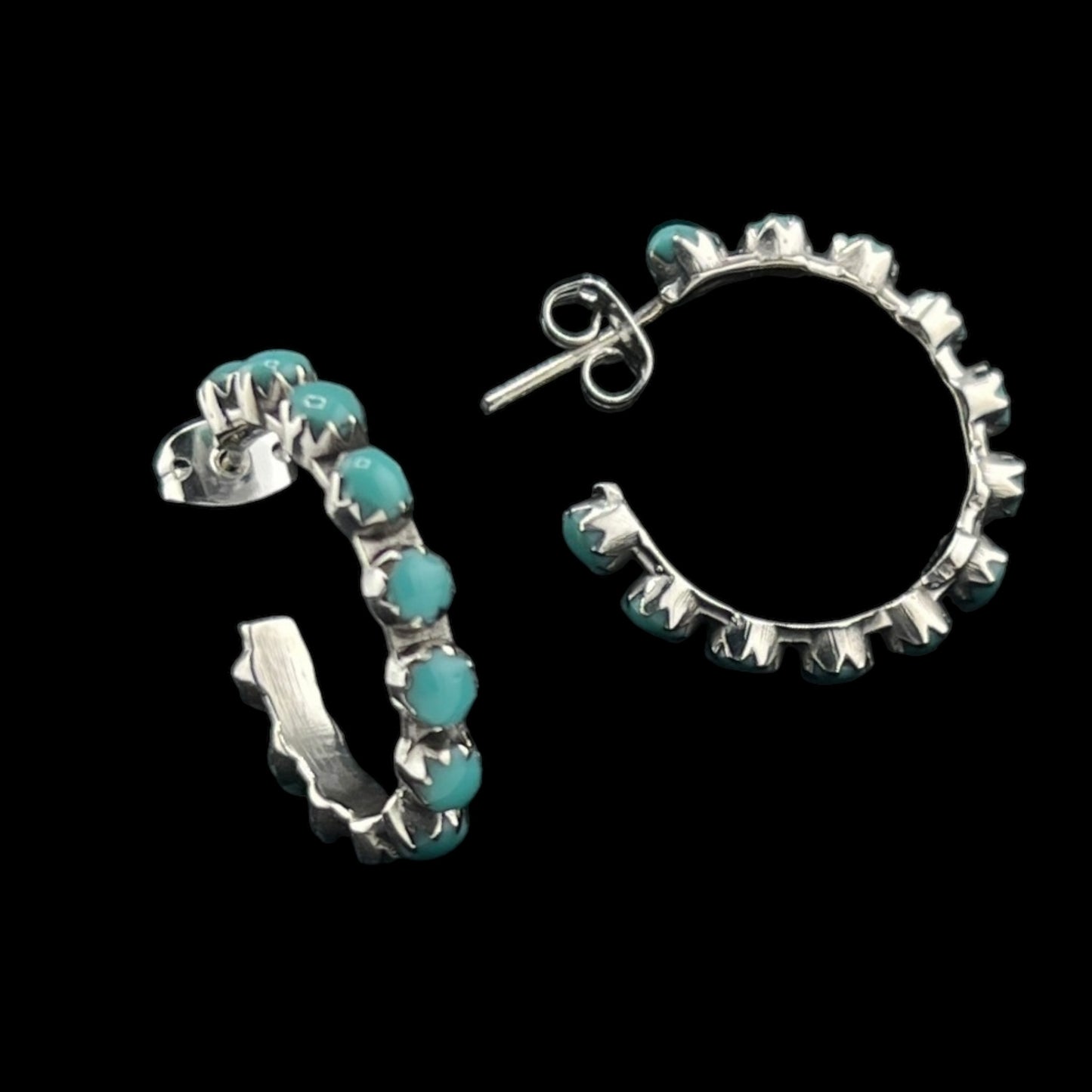 Sterling Silver .925 HOOP POST Earrings 23mm turquoise accents