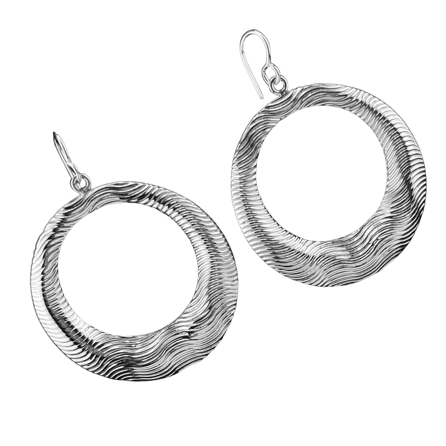 Sterling Silver .925 HOOK HOOP Earrings 43mm wave pattern box structure