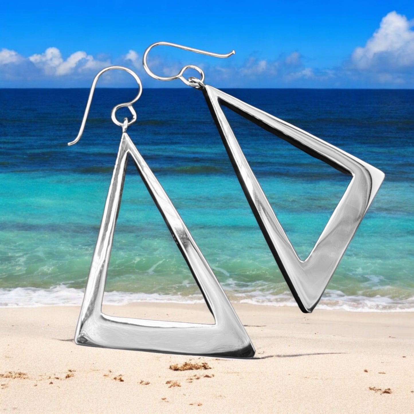 Sterling Silver .925 HOOK Earrings Trangular Box