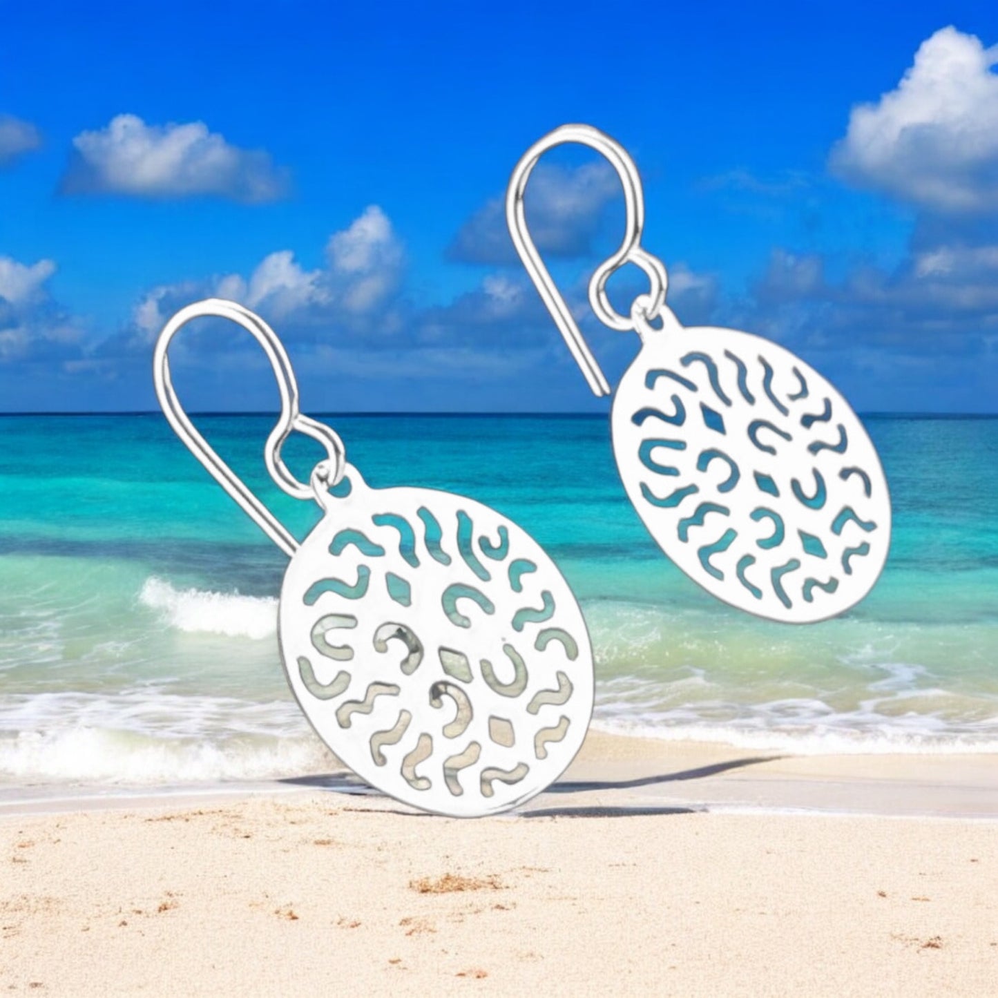 Sterling Silver .925 HOOK Earrings 17mm Perforated pattern