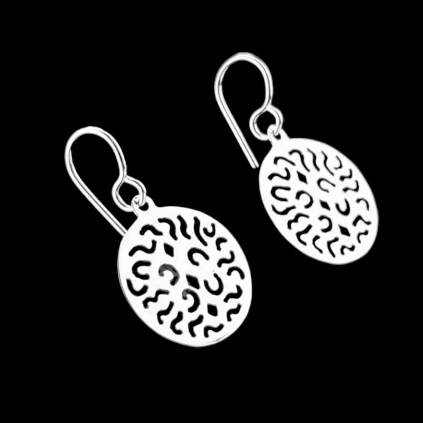Sterling Silver .925 HOOK Earrings 17mm Perforated pattern