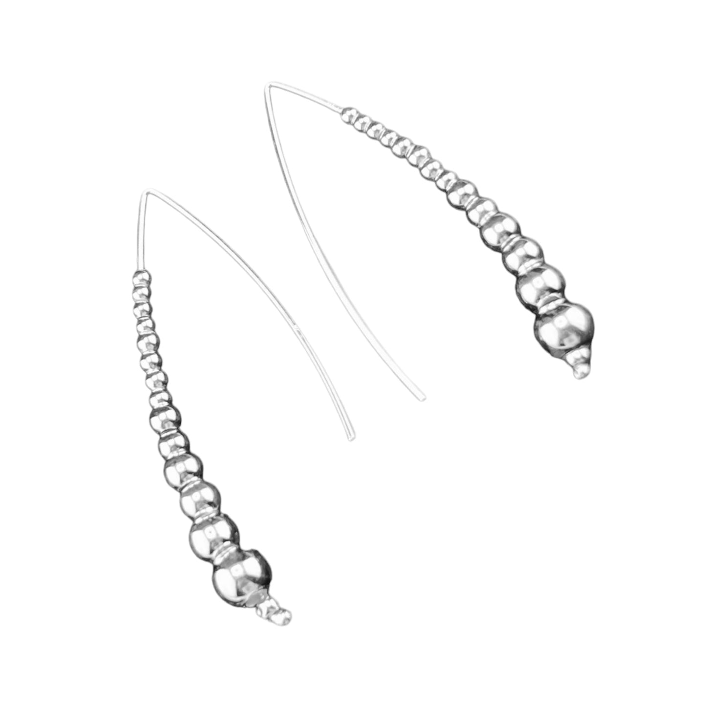 Sterling Silver .925 Integral Earrings 5mmx60mm Diminishing Beads on wire hook
