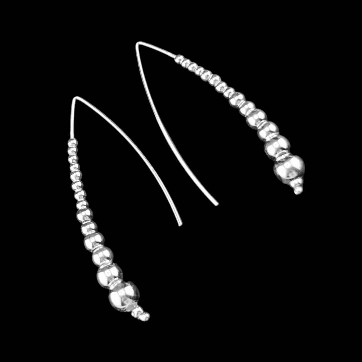Sterling Silver .925 Integral Earrings 5mmx60mm Diminishing Beads on wire hook