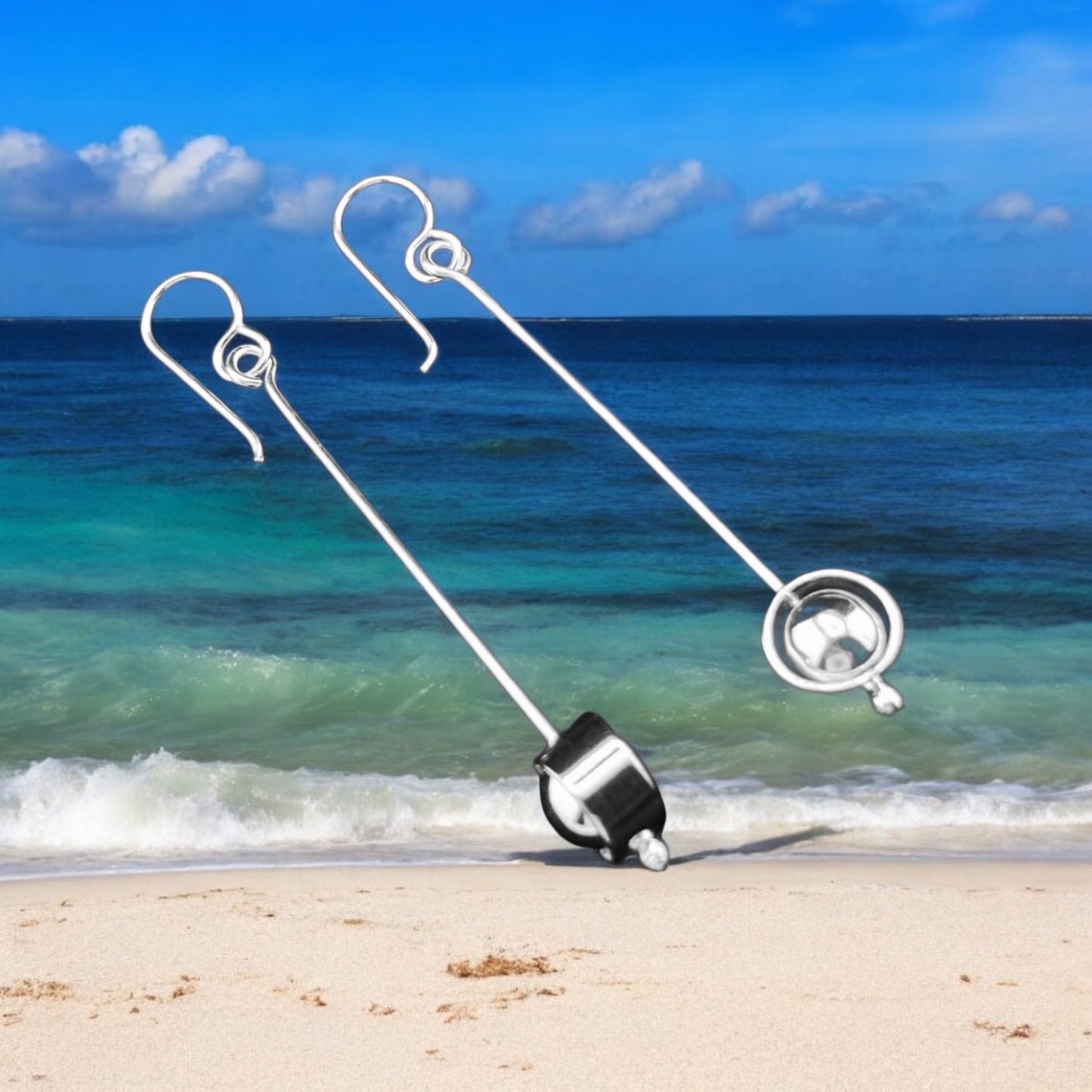 Sterling Silver .925 HOOK Earrings 11mmx60mm Metronome wire with silver ball