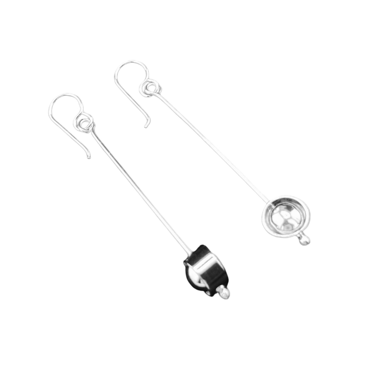 Sterling Silver .925 HOOK Earrings 11mmx60mm Metronome wire with silver ball