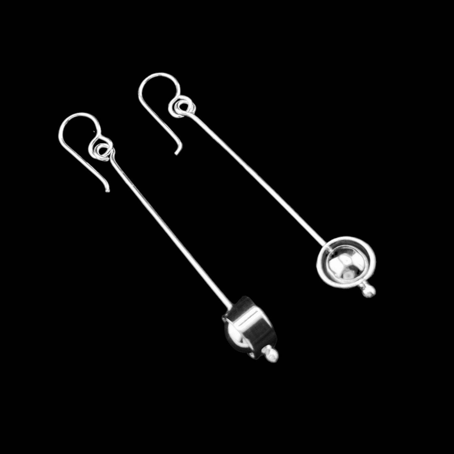 Sterling Silver .925 HOOK Earrings 11mmx60mm Metronome wire with silver ball