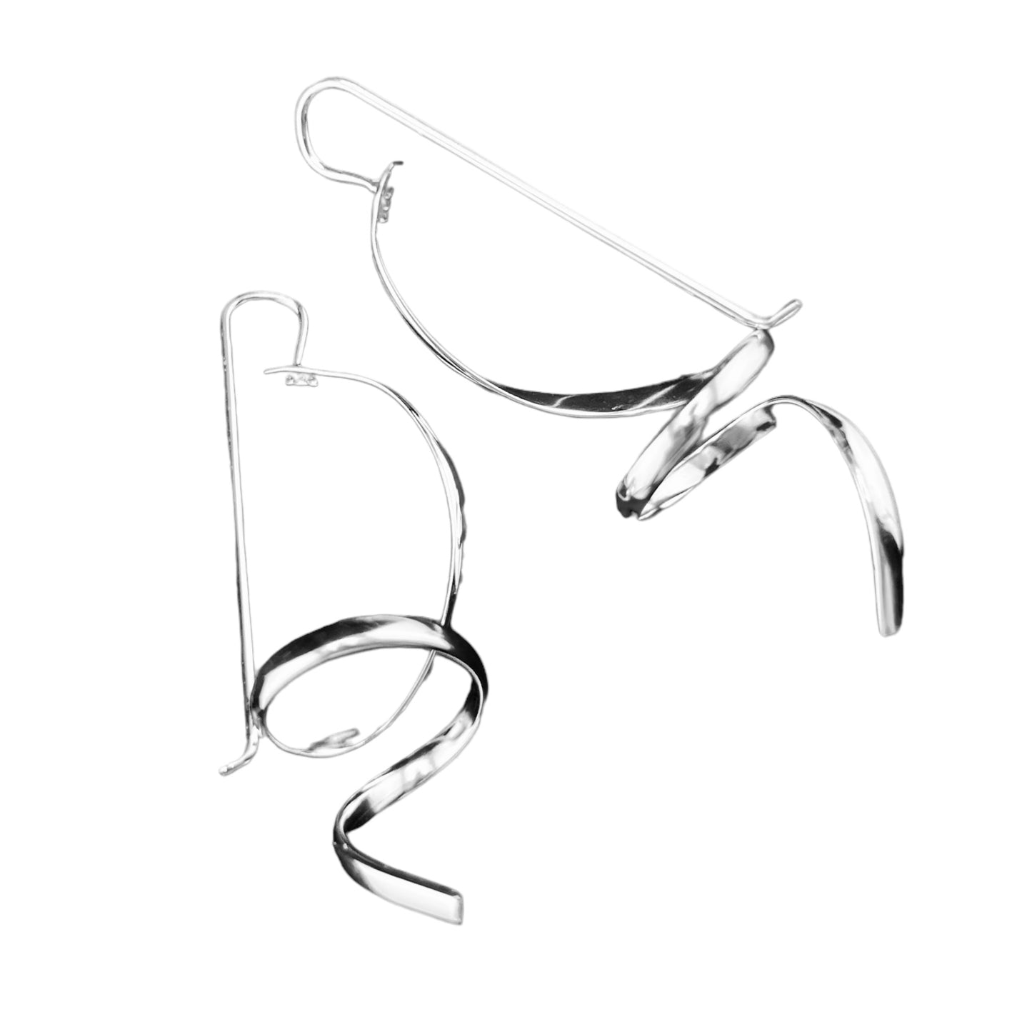 Sterling Silver .925 Integral HOOK Earrings 25mmx60mm Spiral
