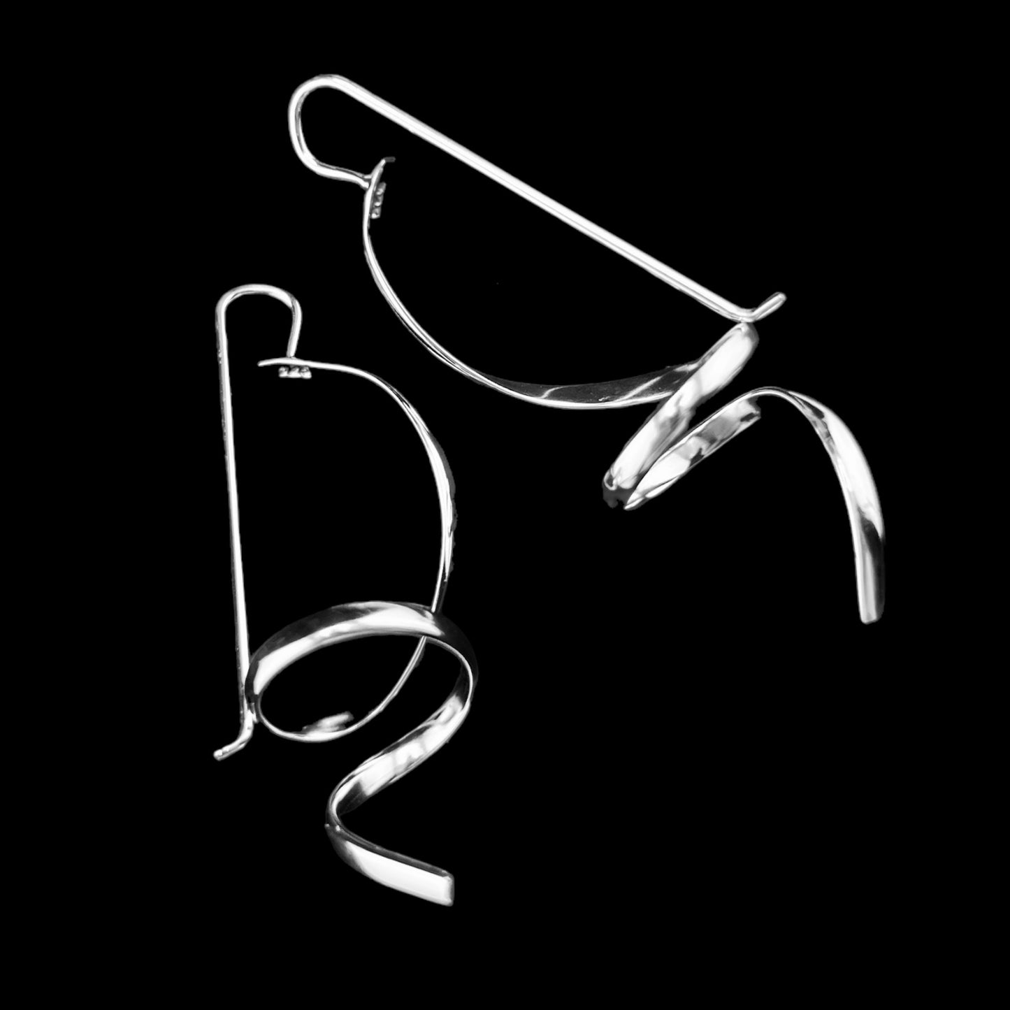 Sterling Silver .925 Integral HOOK Earrings 25mmx60mm Spiral