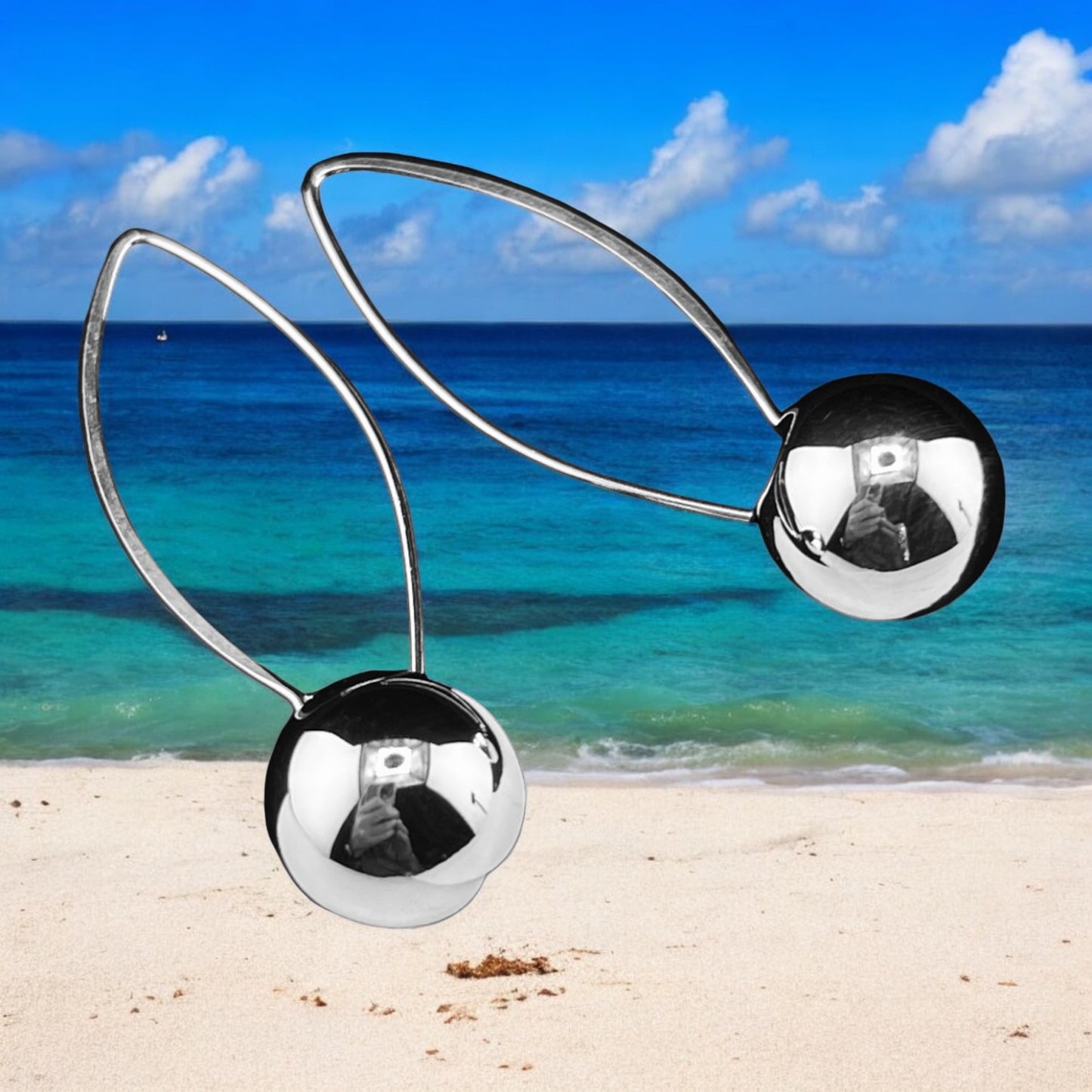 Sterling Silver .925 Integral HOOK Earrings 24mm Ballx50mm with wire