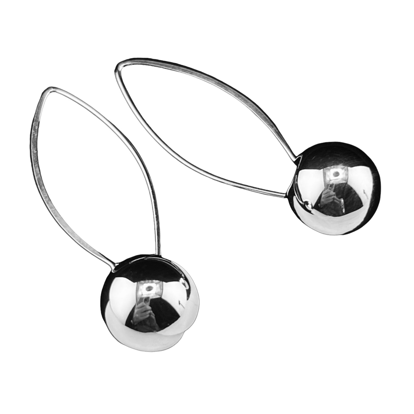 Sterling Silver .925 Integral HOOK Earrings 24mm Ballx50mm with wire