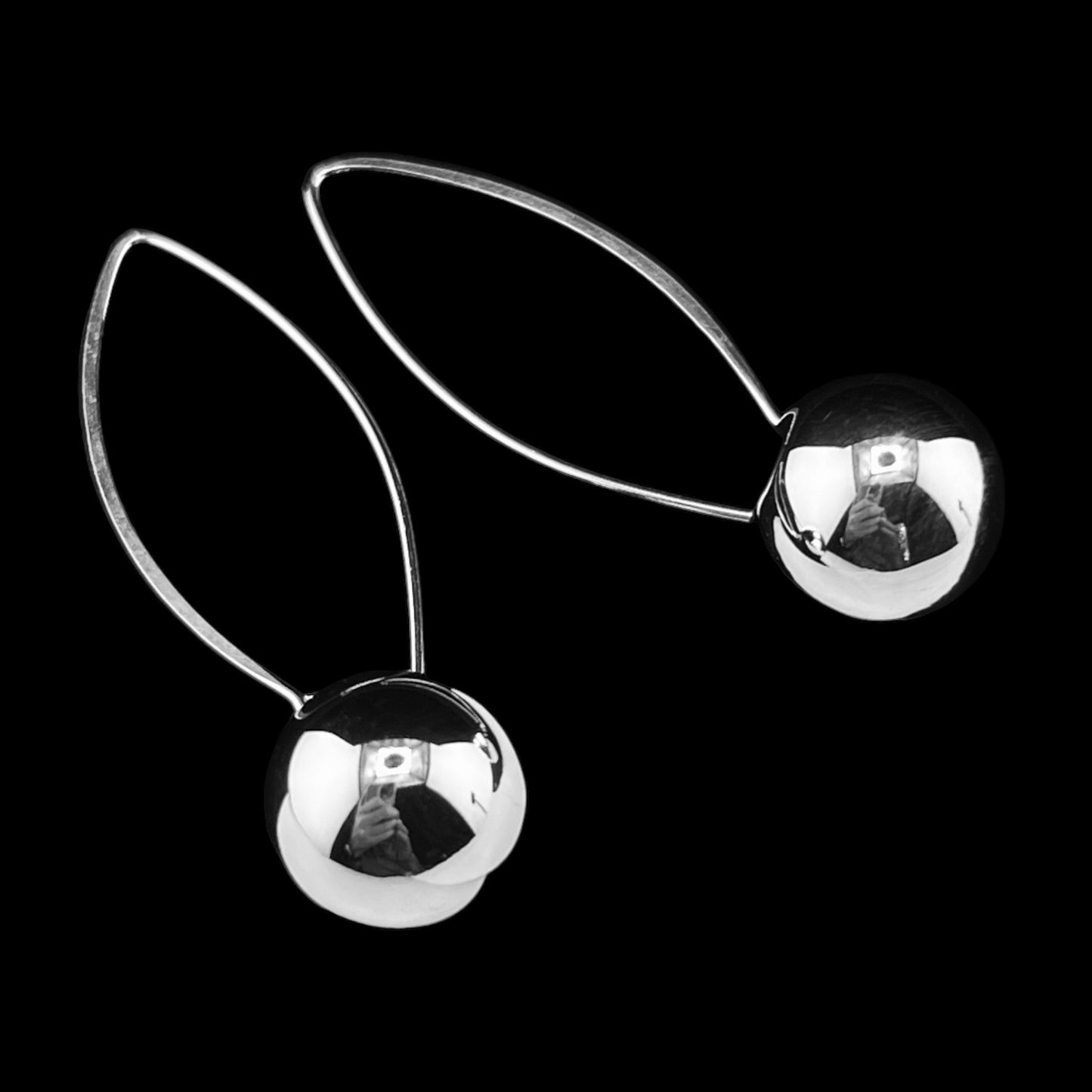 Sterling Silver .925 Integral HOOK Earrings 24mm Ballx50mm with wire