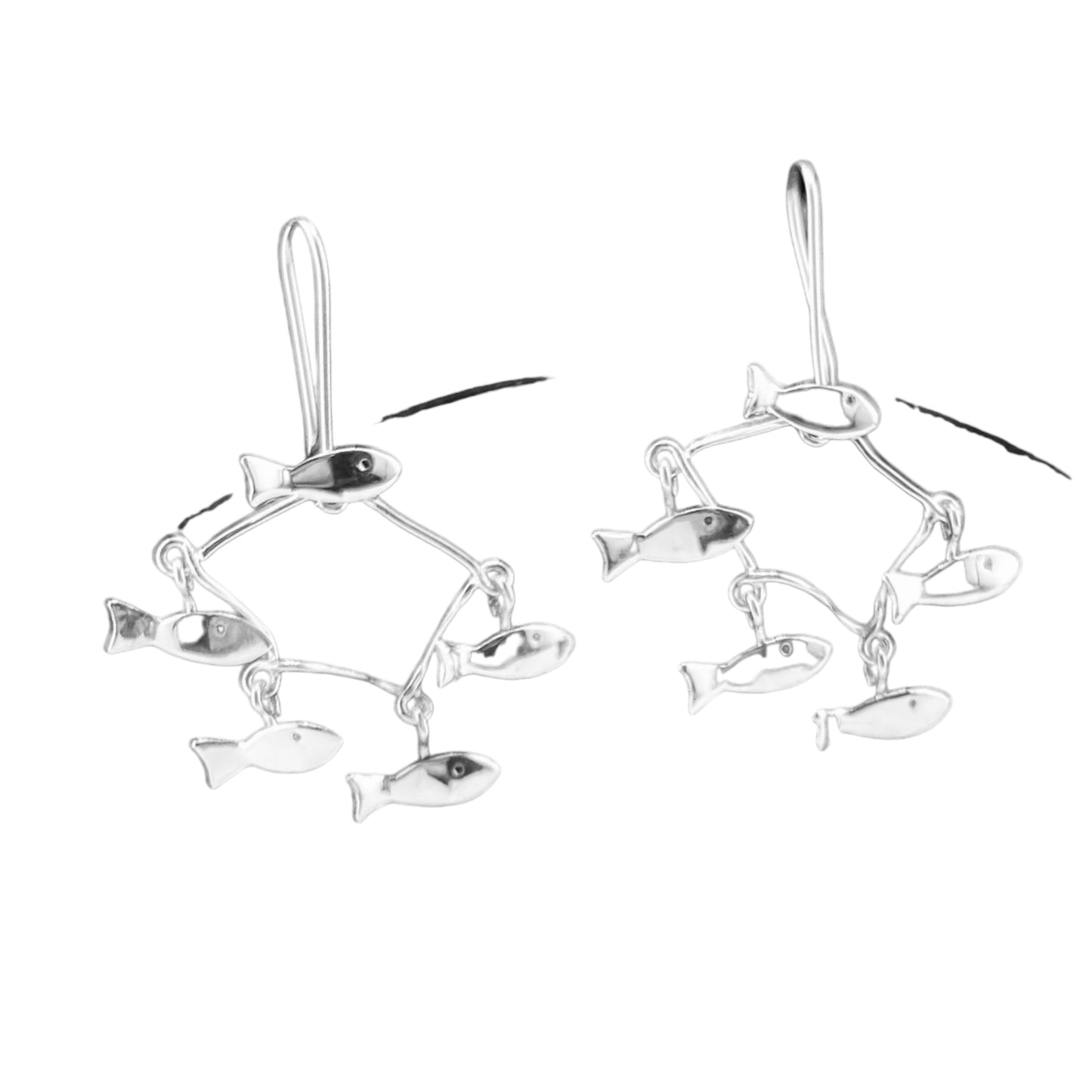 Sterling Silver .925 HOOK Earrings 35mmx40mm Fish Chandelier