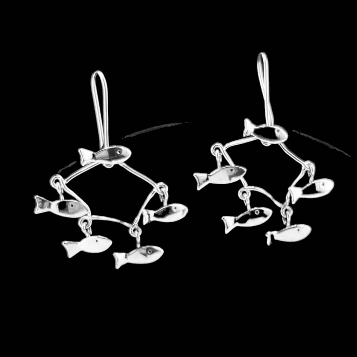 Sterling Silver .925 HOOK Earrings 35mmx40mm Fish Chandelier
