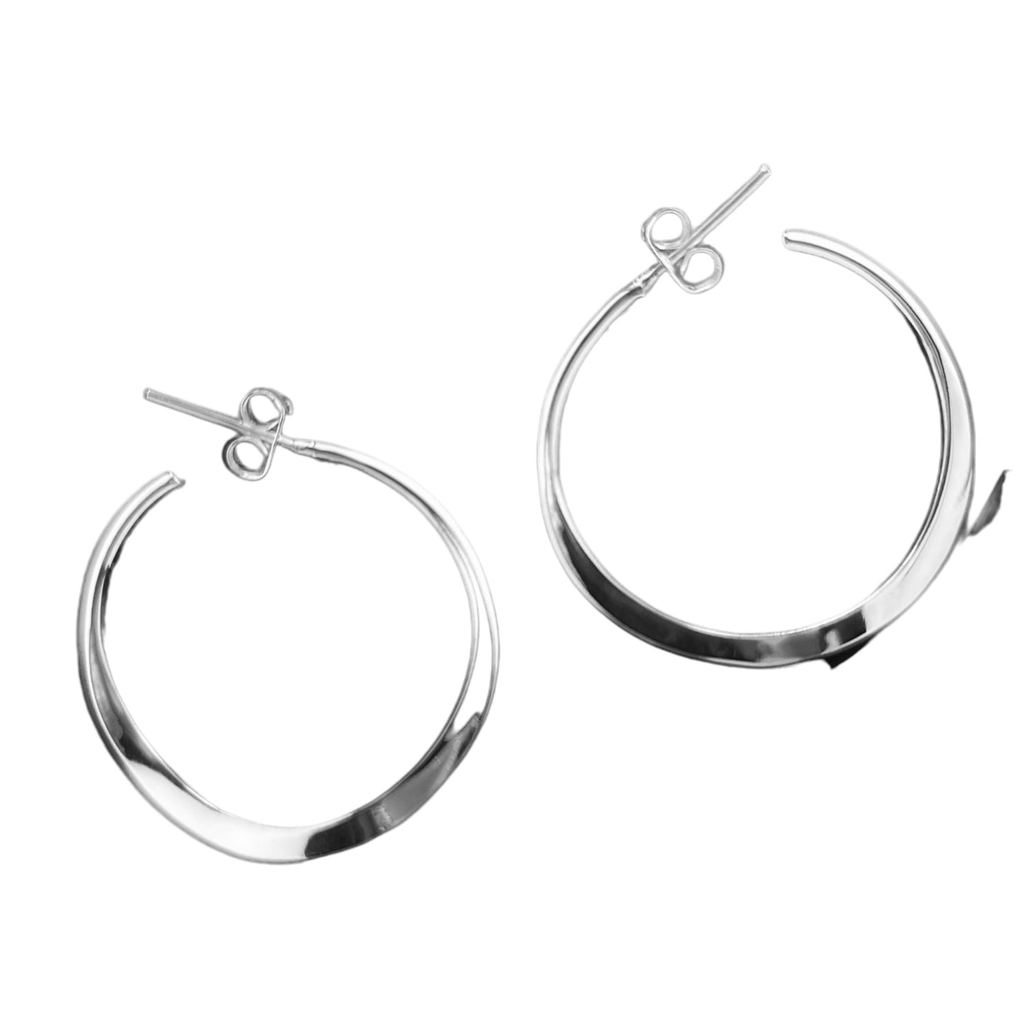 Sterling Silver .925 HOOP POST Earrings 30mm Undulating Solid Smooth