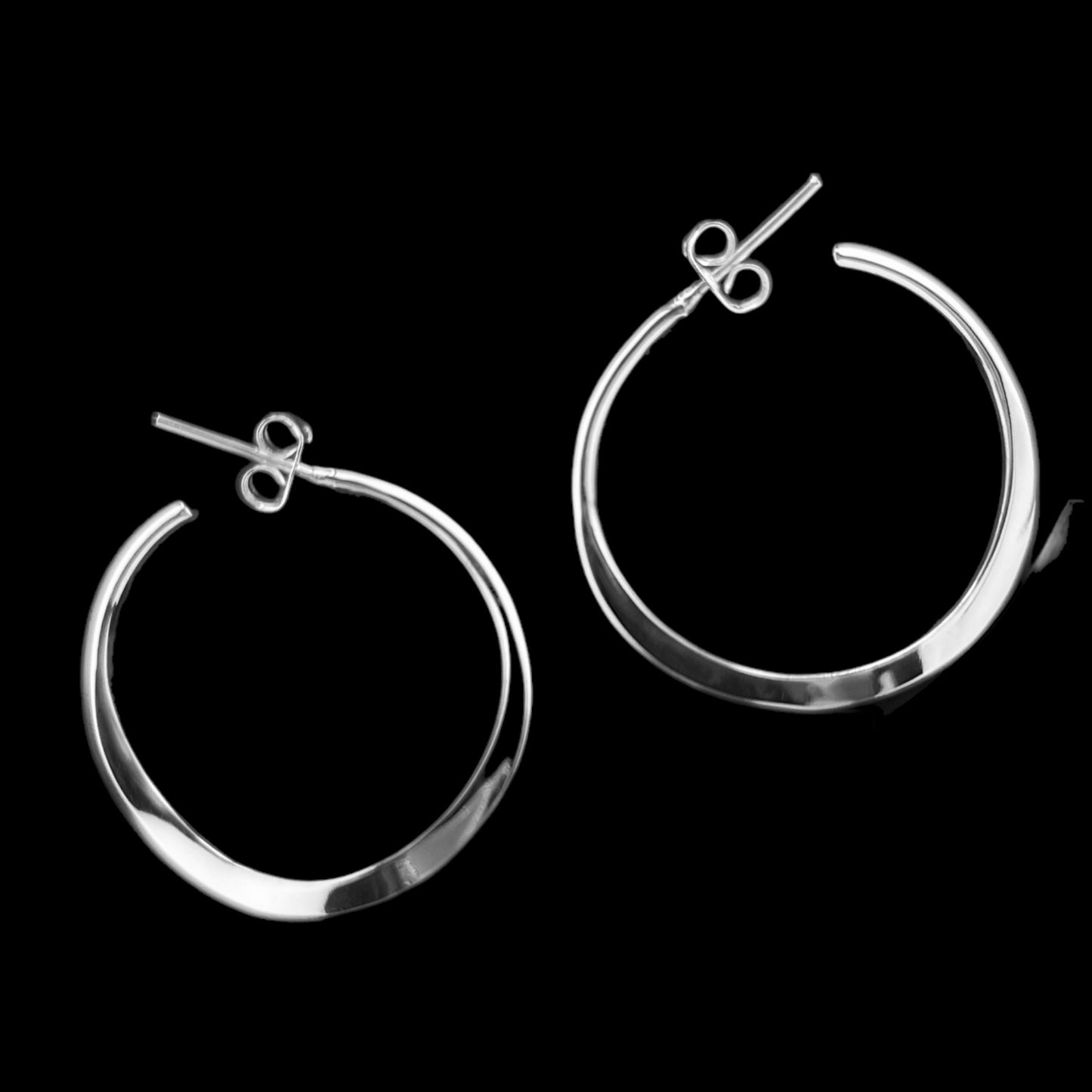 Sterling Silver .925 HOOP POST Earrings 30mm Undulating Solid Smooth
