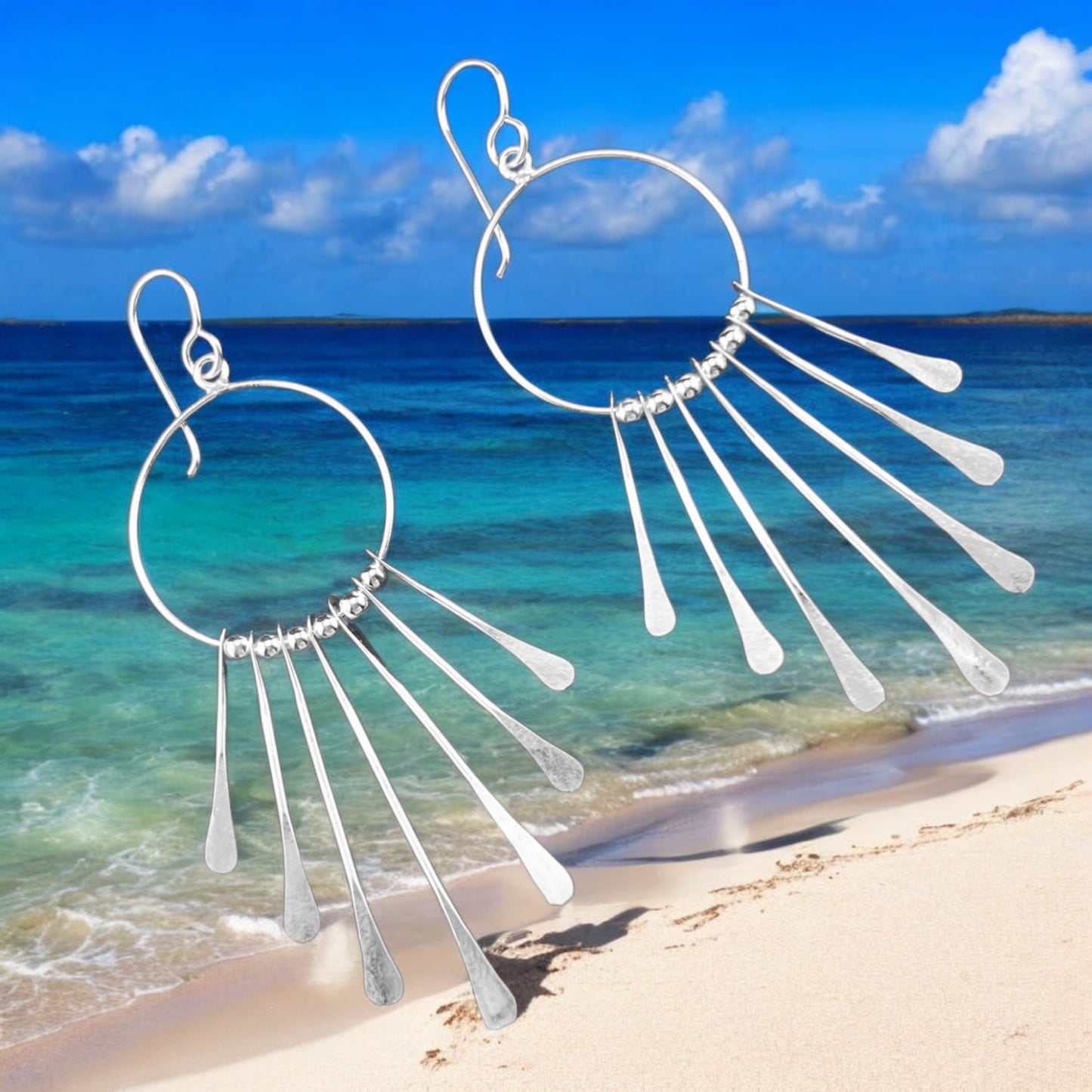 Sterling Silver .925 HOOK Earrings 40mmx70mm Circle Wire with Paddles