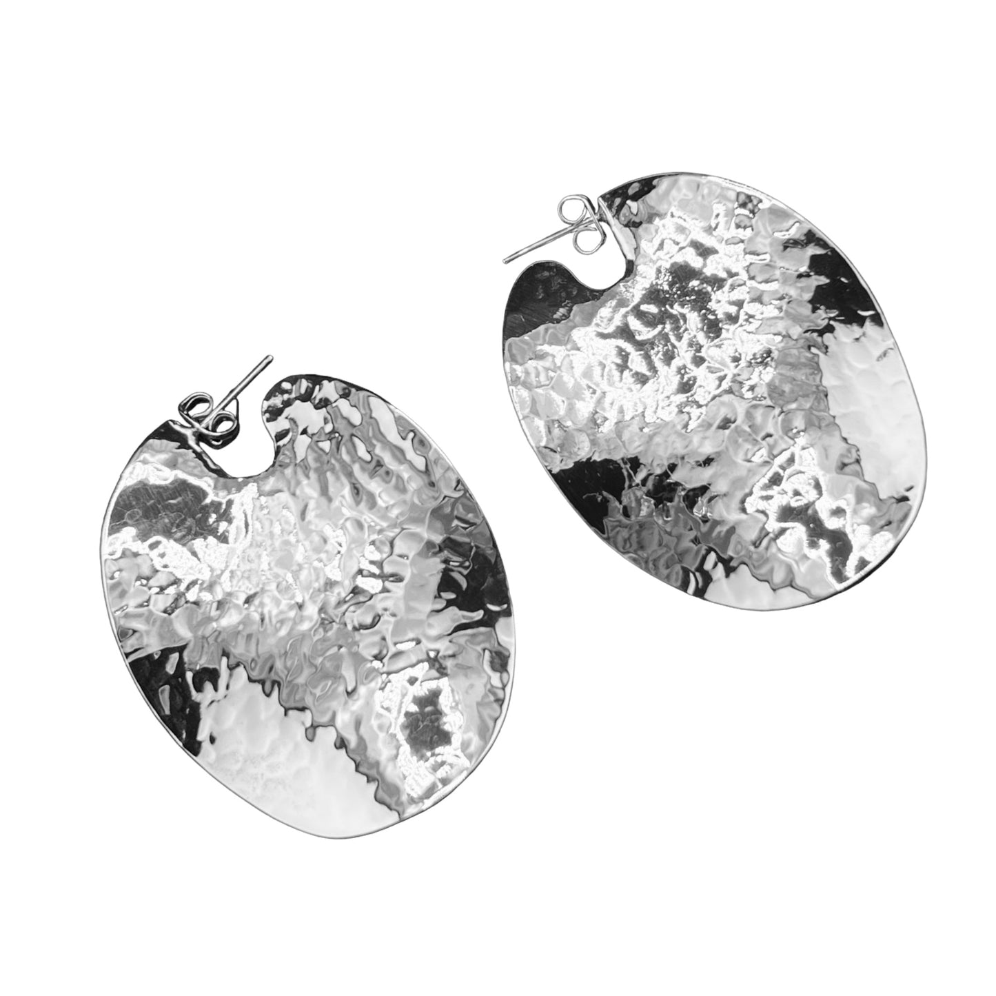 Sterling Silver .925 POST Earrings 38mmx48mm Hammered