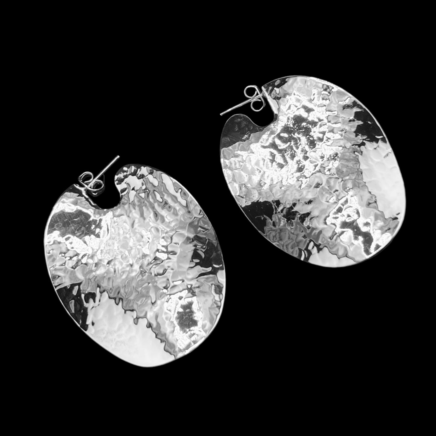 Sterling Silver .925 POST Earrings 38mmx48mm Hammered
