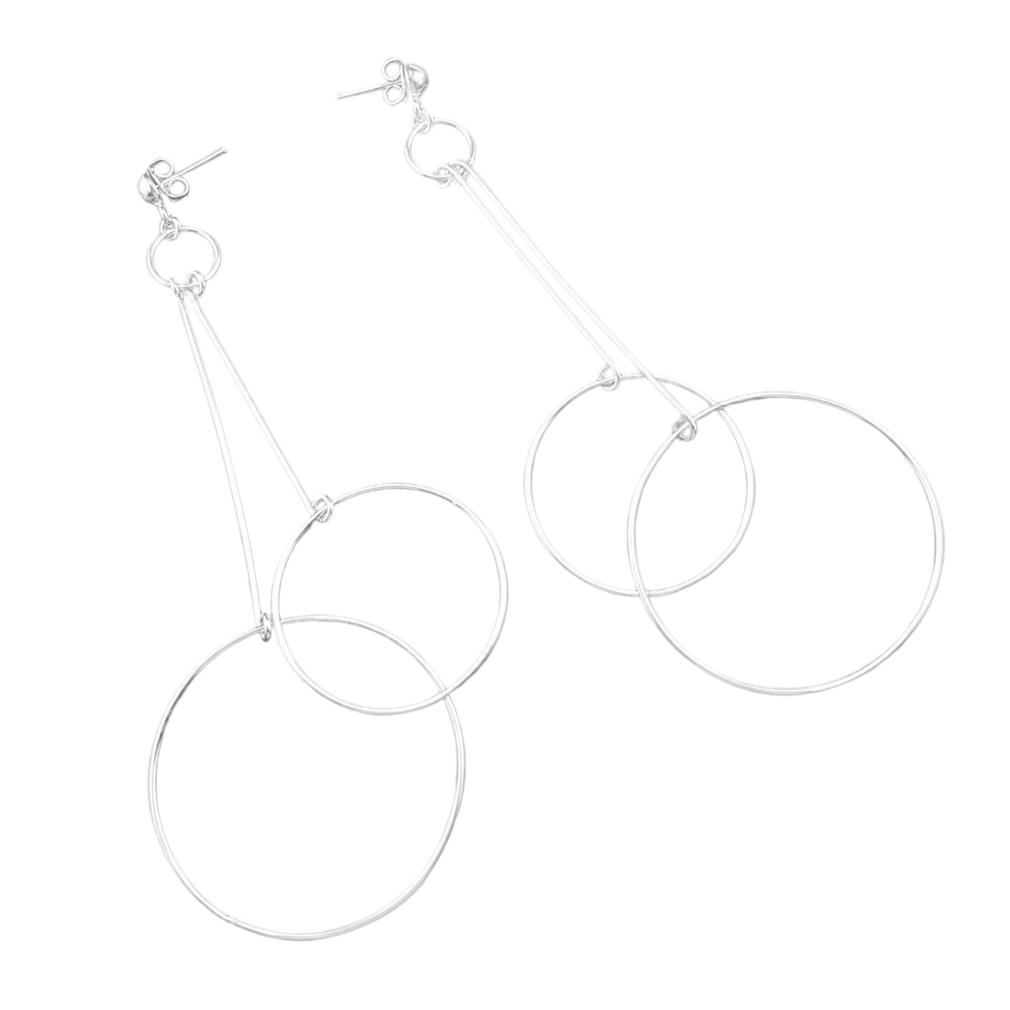 Sterling Silver .925 POST Earrings 40mmx97mm Two Circle