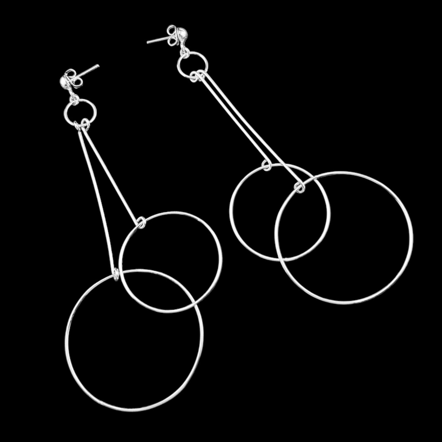 Sterling Silver .925 POST Earrings 40mmx97mm Two Circle