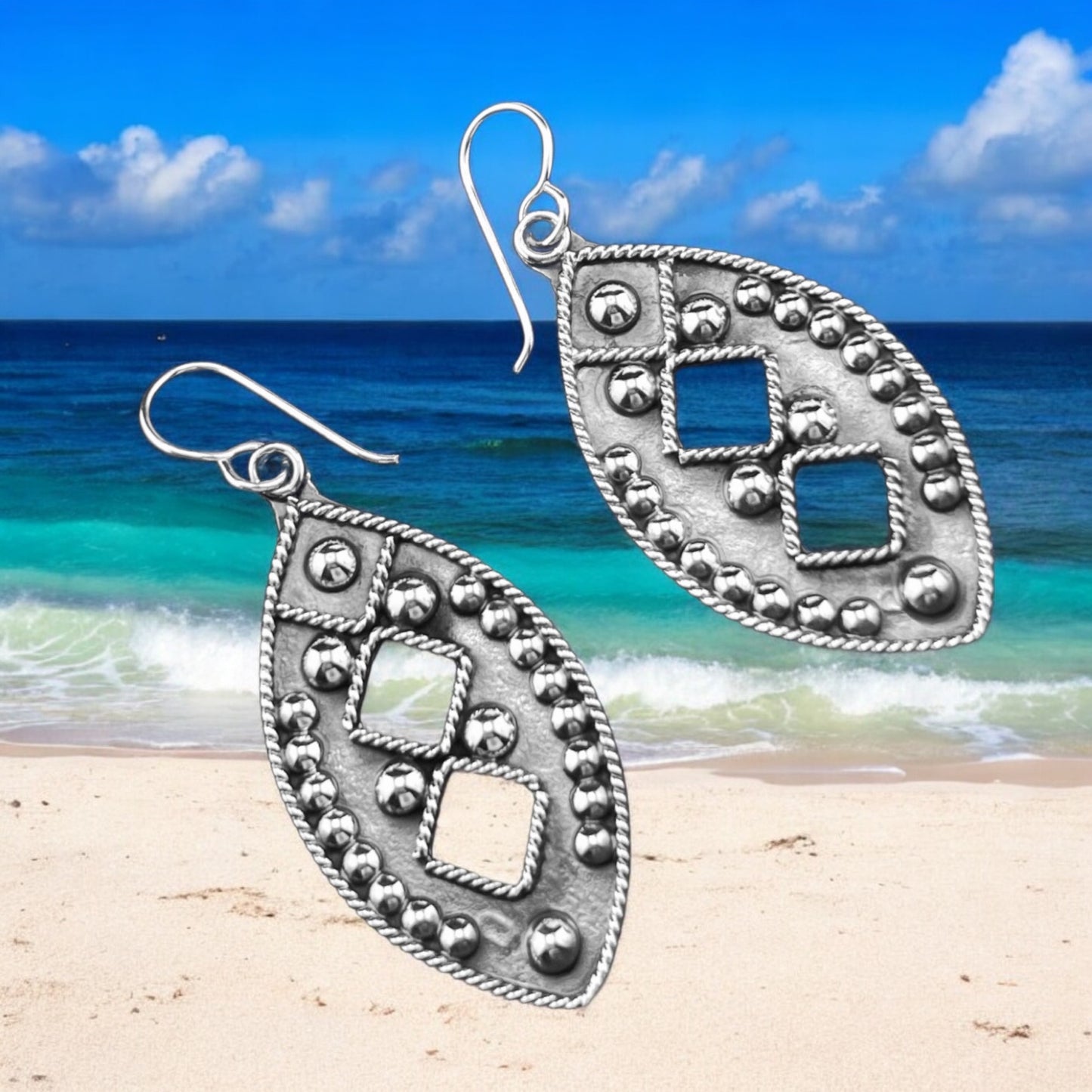 Sterling Silver .925 HOOK Earrings 22mmx45mm Tribal
