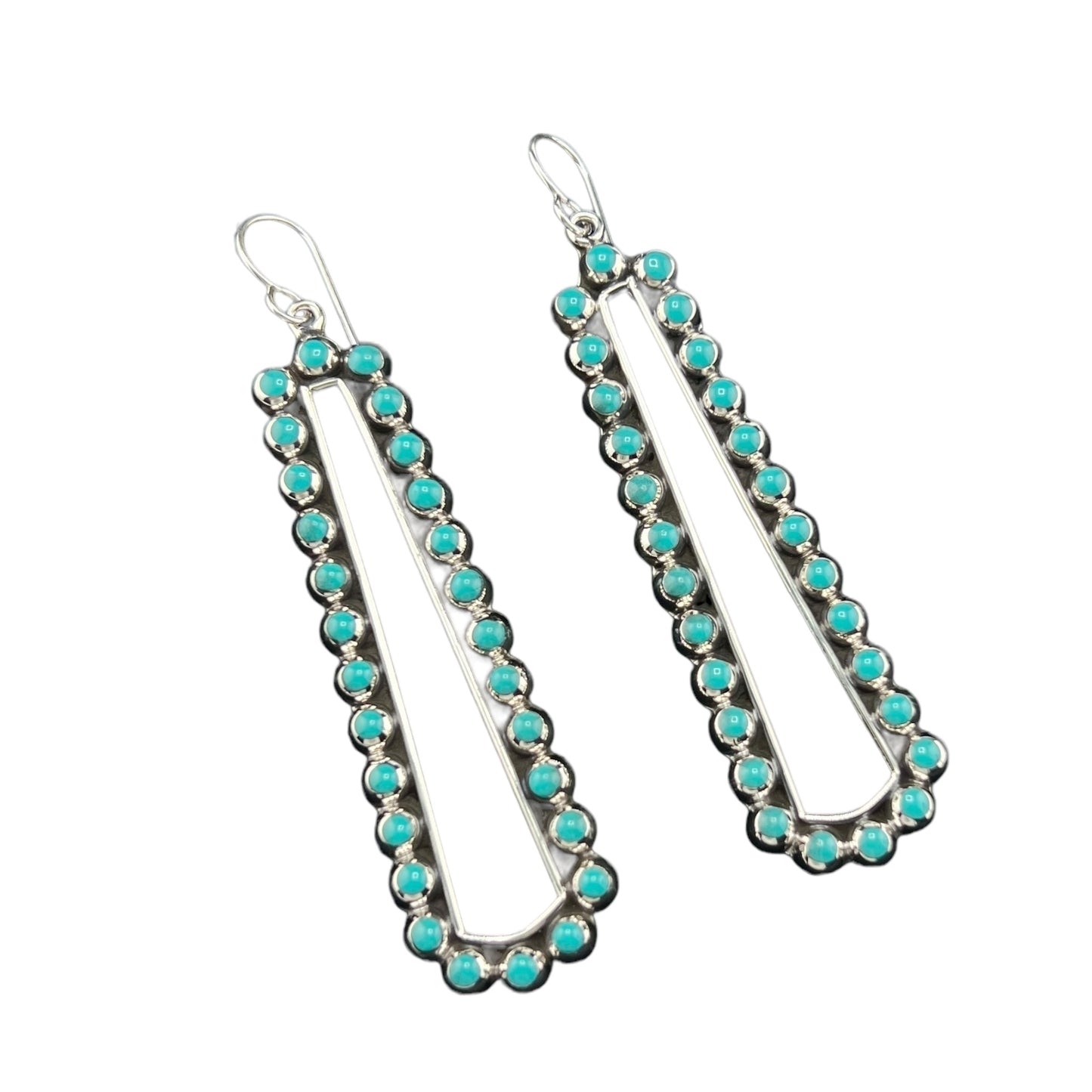 Sterling Silver .925 HOOK Earrings 20mmx72mm Rectangular with Bolitas de Turquoise