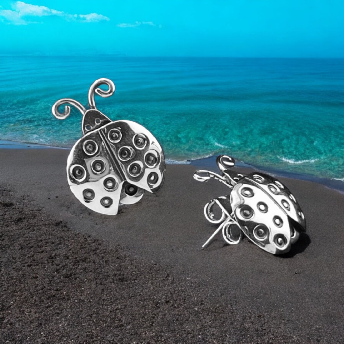 Sterling Silver .925 POST Earrings 12mmx16mm Ladybug Insect