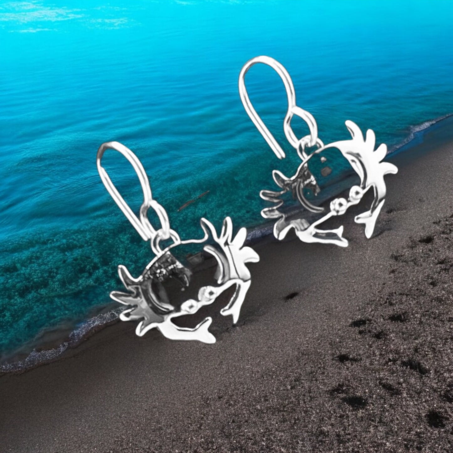 Sterling Silver .925 HOOK Earrings 20mmx11mm Crab