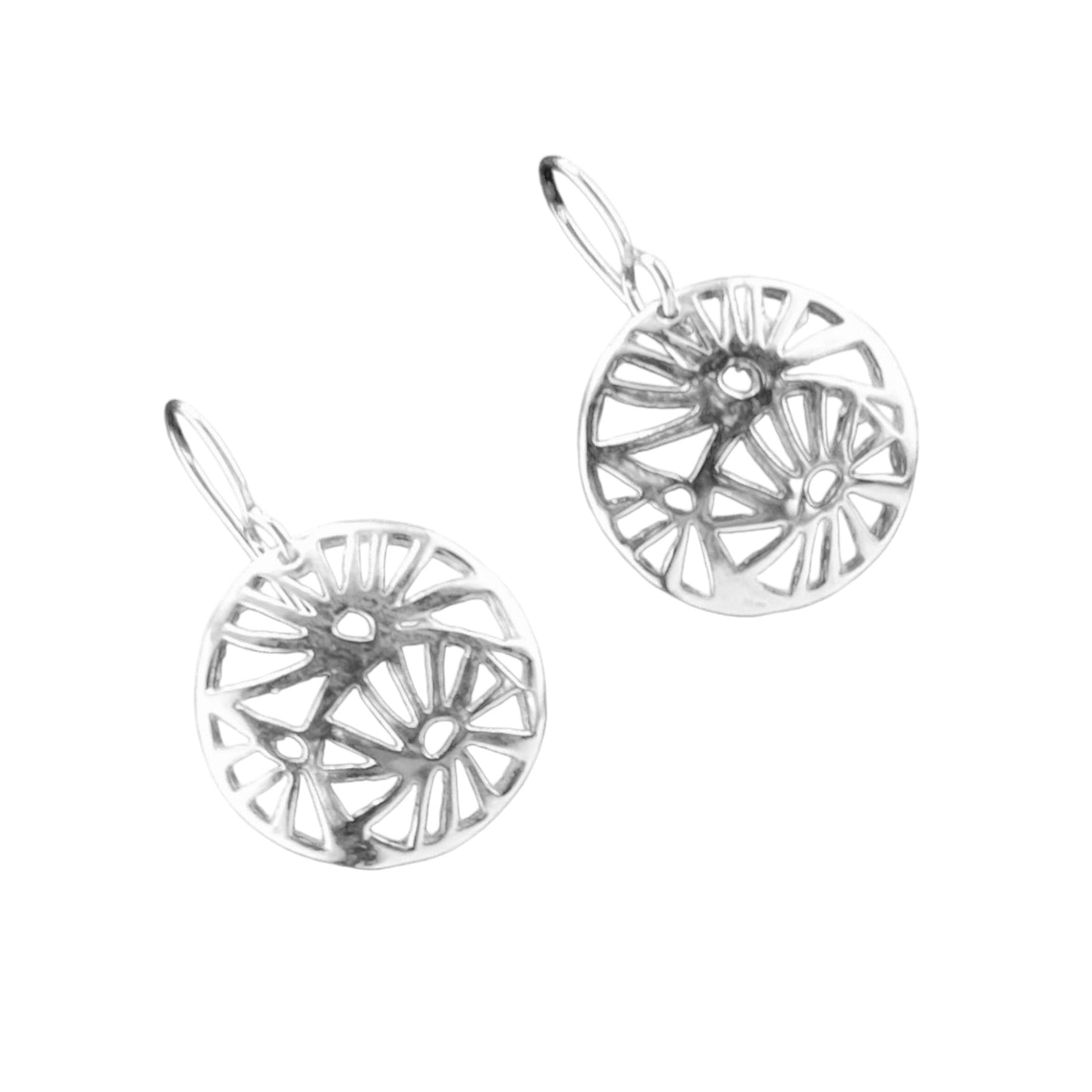 Sterling Silver .925 HOOK Earrings 19mm Perforated with Flower