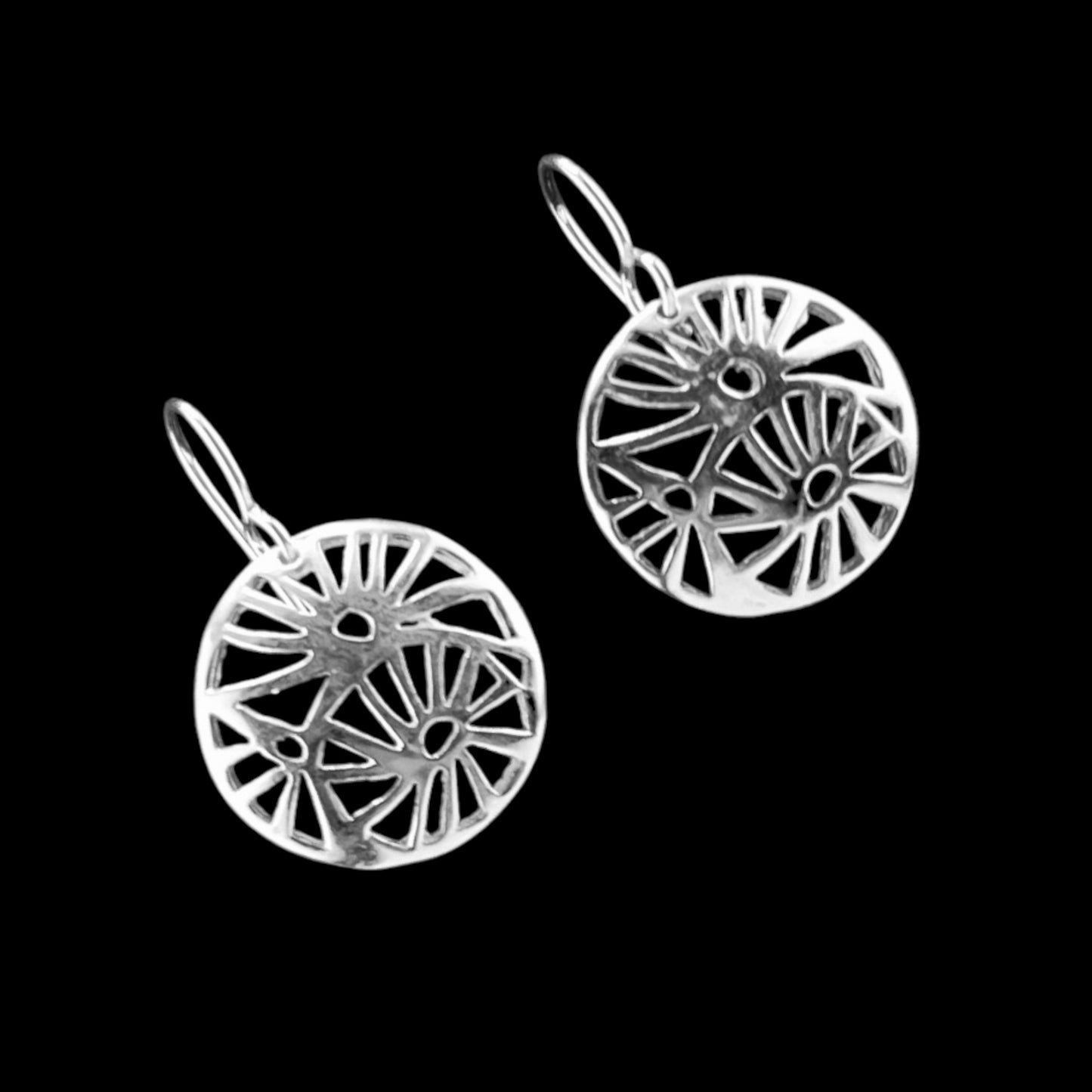 Sterling Silver .925 HOOK Earrings 19mm Perforated with Flower