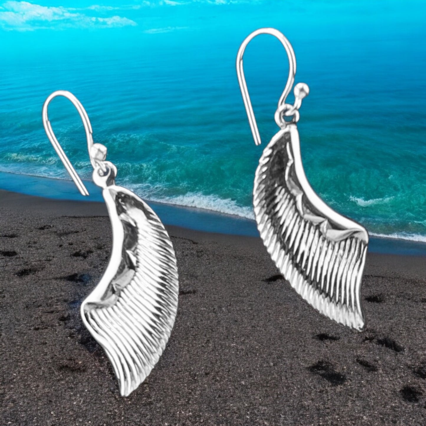 Sterling Silver .925 HOOK Earrings 11mmx24mm Wings