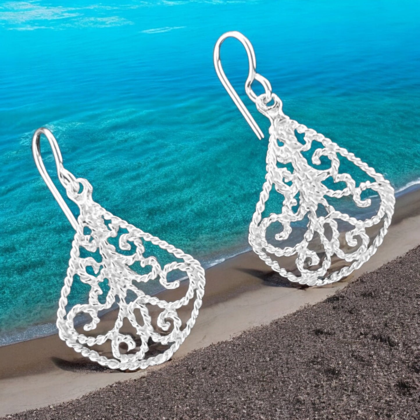 Sterling Silver .925 HOOK Earrings Filigree