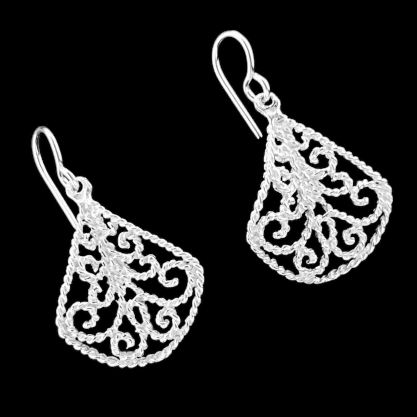 Sterling Silver .925 HOOK Earrings Filigree