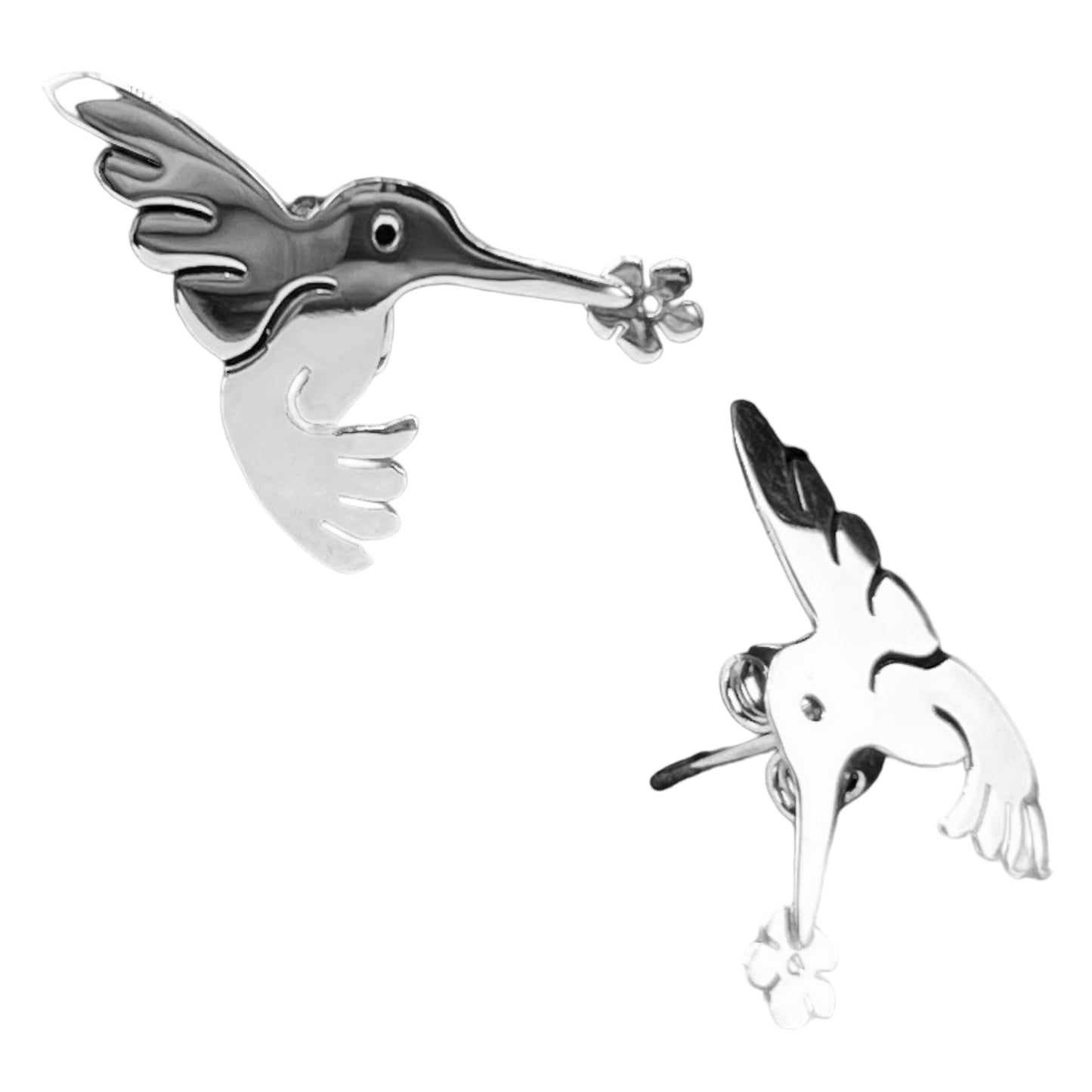 Sterling Silver .925 POST Earrings 17mmx20mm Hummingbird