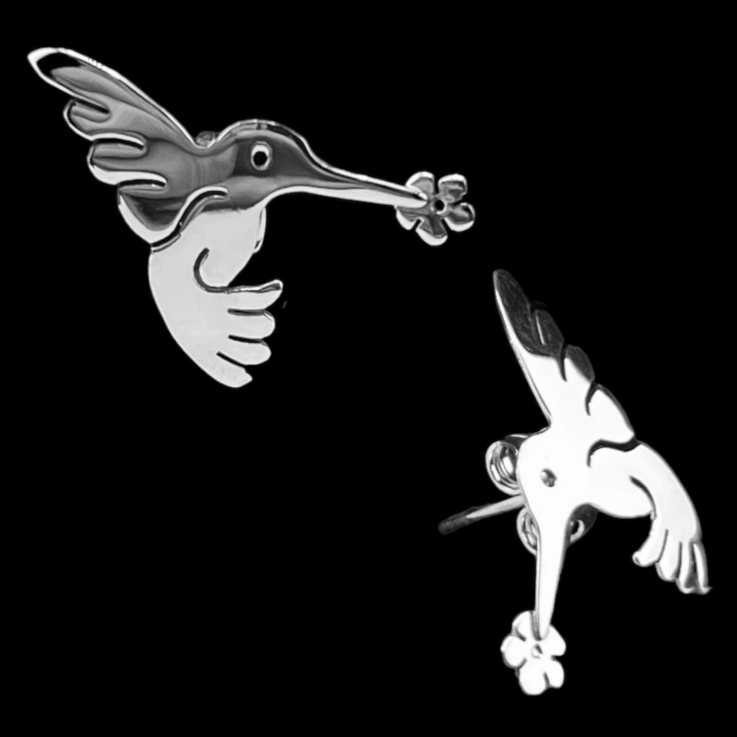 Sterling Silver .925 POST Earrings 17mmx20mm Hummingbird