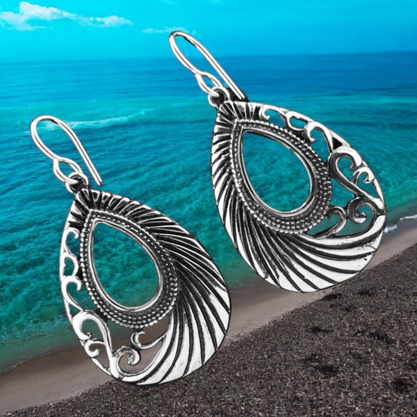 Sterling Silver .925 HOOK Earrings 24mmx35mm Teardrop